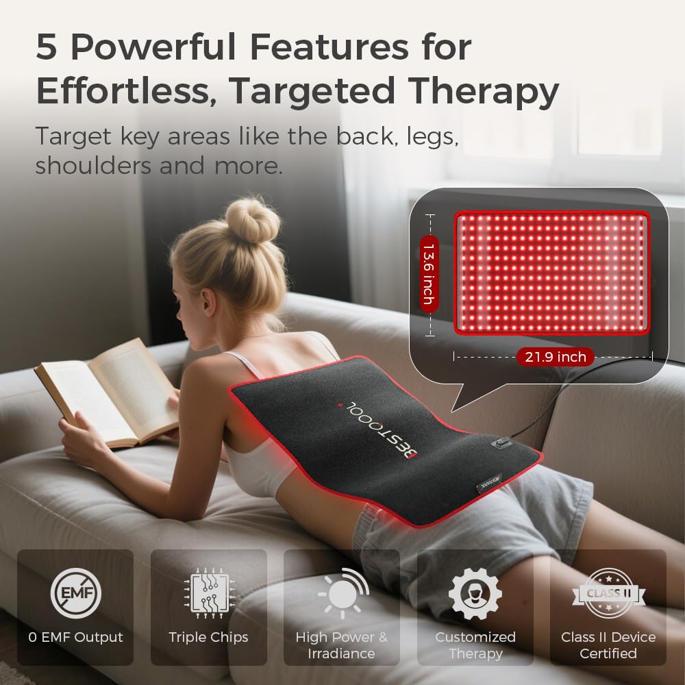 BestQool Red Light Therapy for Body, Dual Chip 660nm 850nm Red Near Infrared Light with Timer, Large Pads Belt Wearable Wrap, Infrared Light Therapy for Knee Back Waist Elbow. 43W