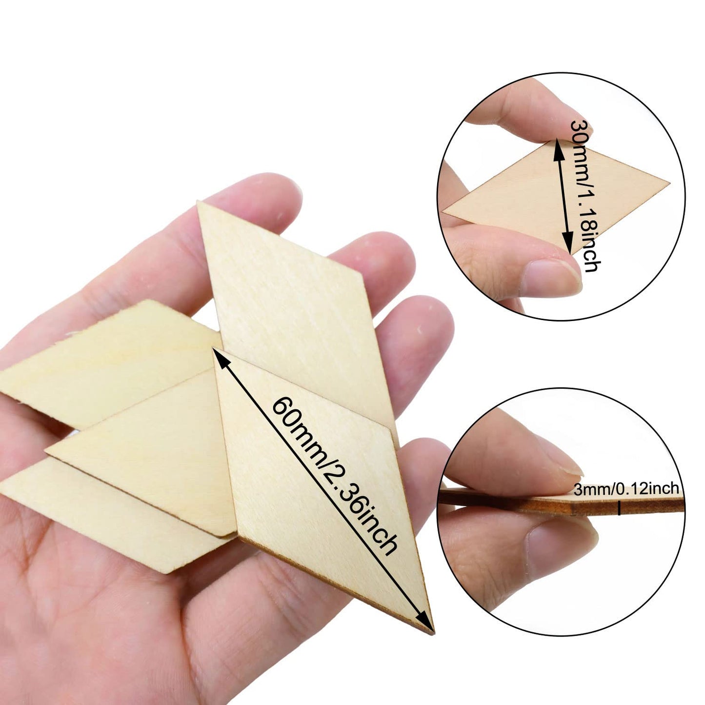 Honbay 60PCS Unfinished Rhombus Wood Slices Blank Wooden Embellishments for Painting DIY Crafts and Home Decoration
