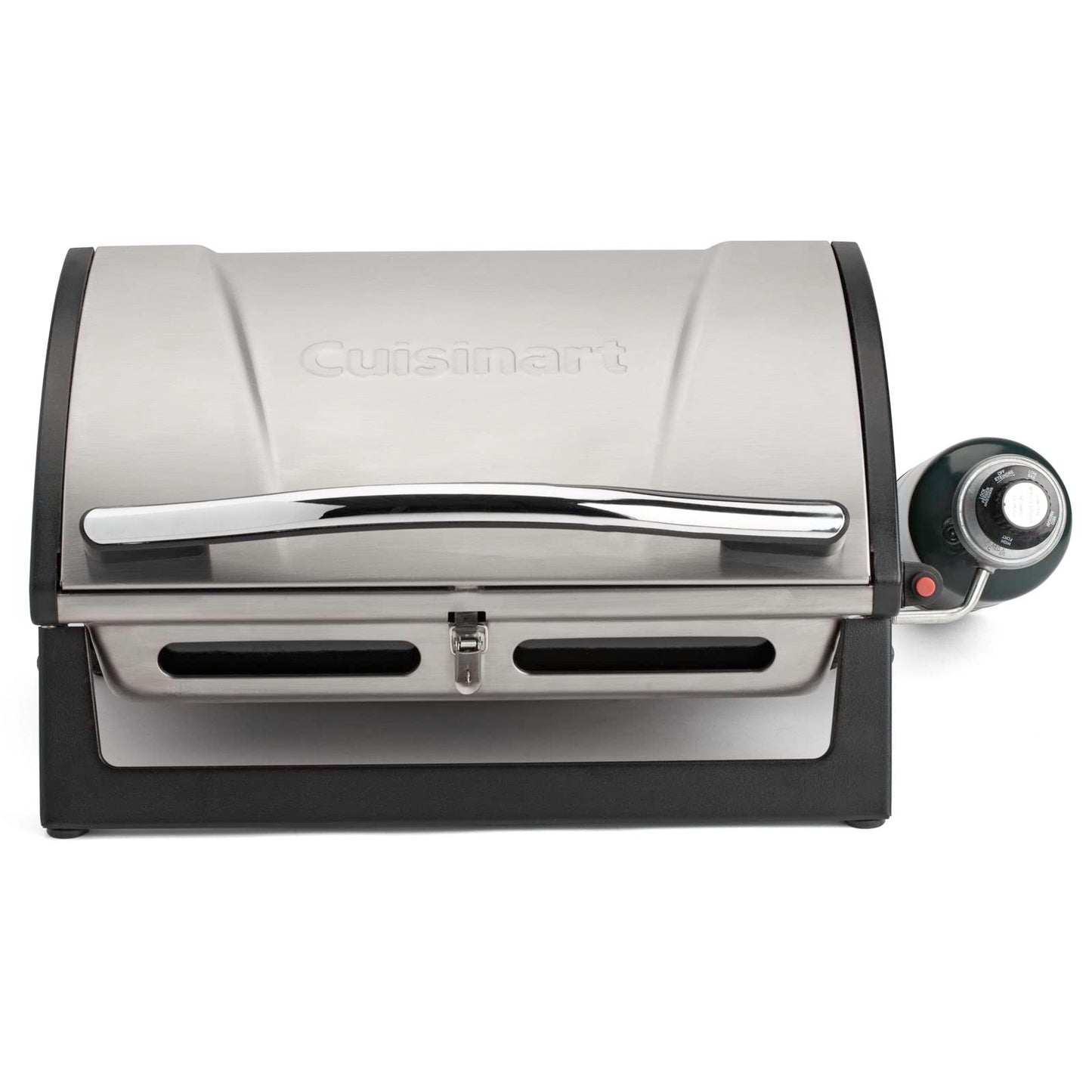 Cuisinart Grillster Portable Gas Grill, Stainless Steel Compact BBQ Grill with Locking Lid for Easy Transport, 8000 BTU Propane Grill with Dishwasher Safe Cooking Grate, Small Grill for Camping & BBQ