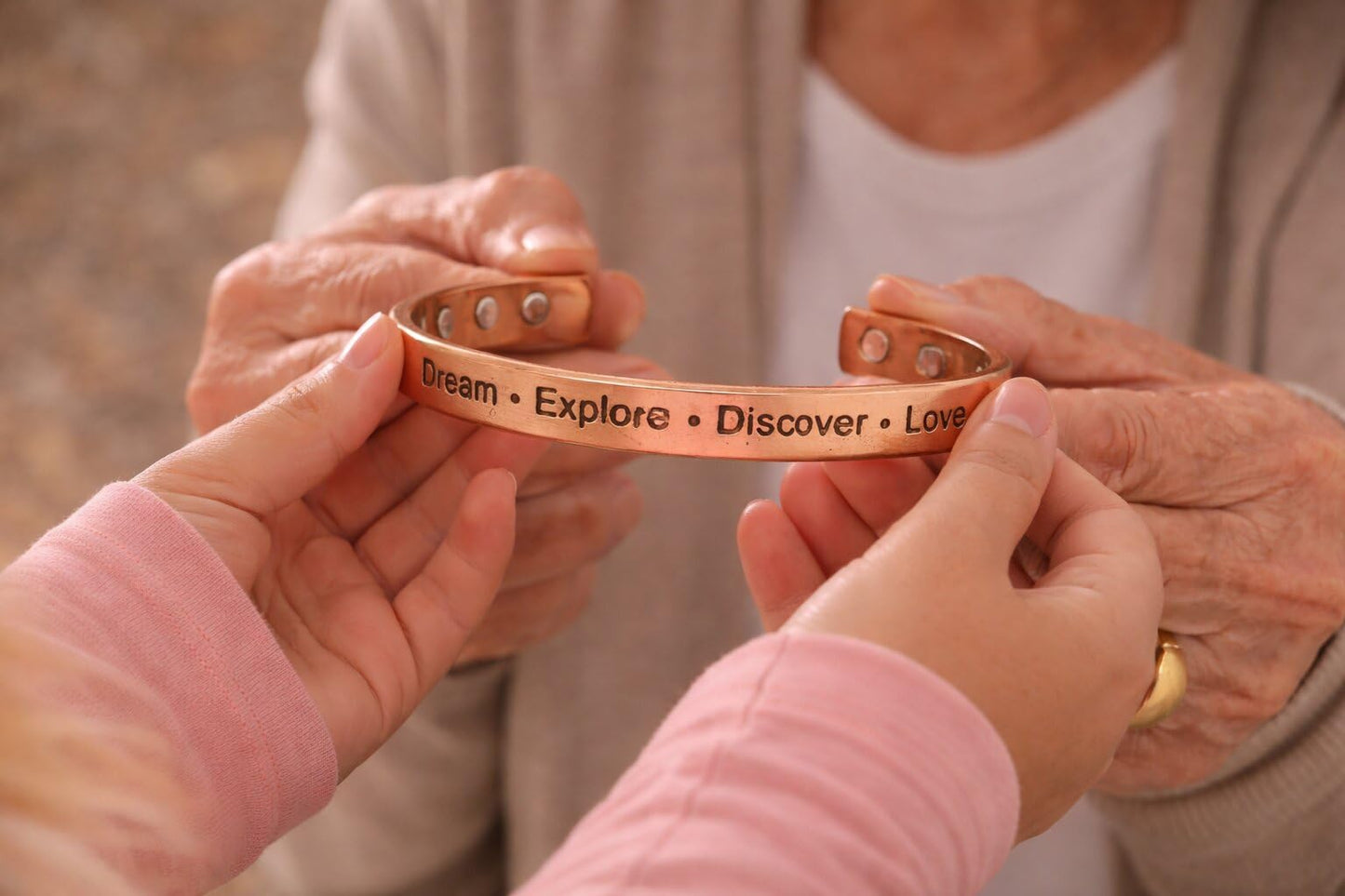 Touchstone Inspirational Copper Engraved Magnetic Bracelets for Women-Personalized Jewelry Gifts for Best Friend/Mom/Daughter/Sister - In a Pretty Gift Box Dream Explore Discover Love