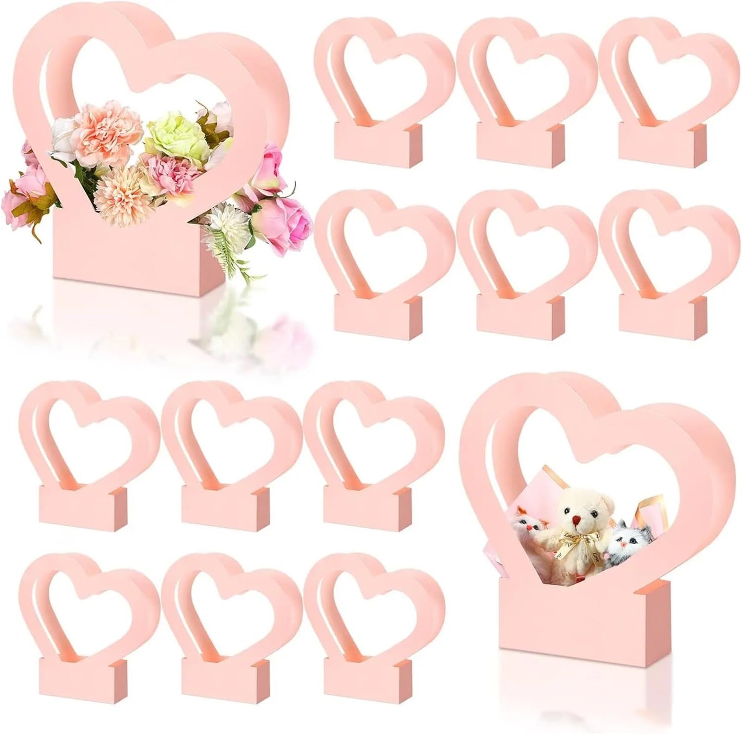Nikeg Kraft Paper Flower Gift Bags 12Pcs Paper Flower Box for Arrangement Bouquet Gift Bags with Handle Waterproof Packaging Floral Wrap Wedding Birthday Party(Pink)