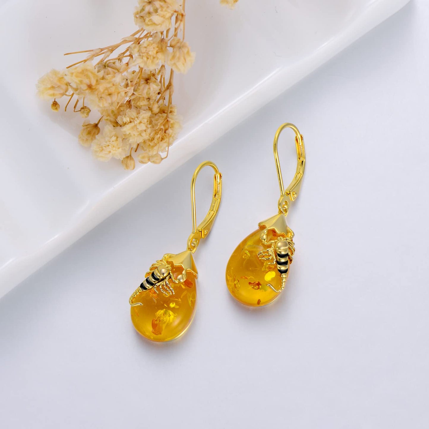 TIGER RIDER Scorpion Amber 925 Sterling Silver French Clasp Earrings Dangle Earrings Jewelry Gift for Women