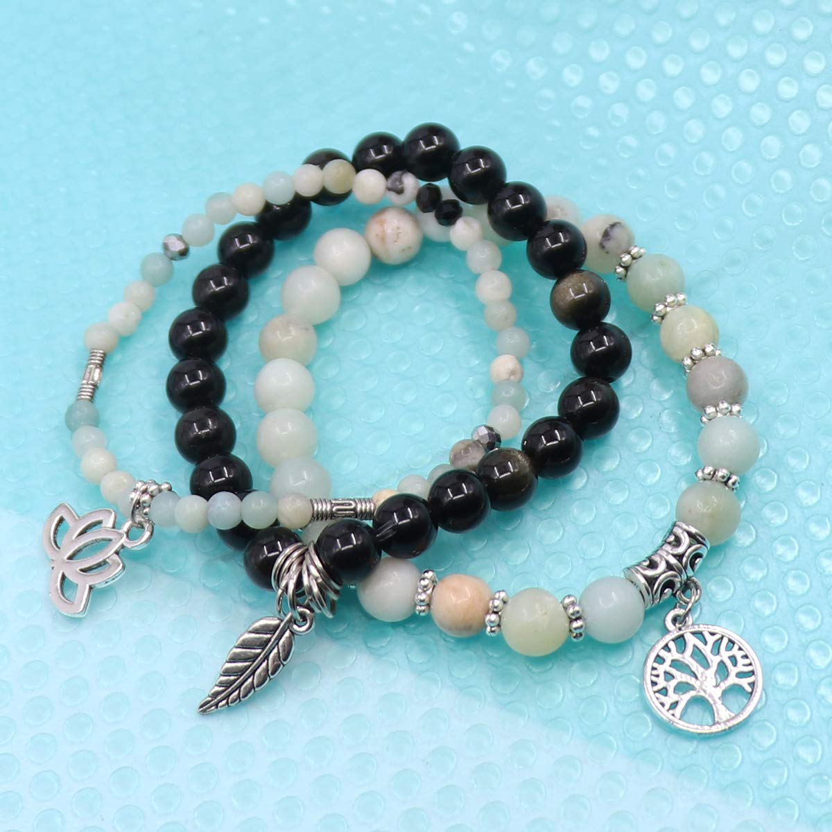 UEUC Tree of Life Yoga Healing Stone Bracelets,Multilayer Lotus Chakra Stone Reiki Bracelet Sets,Anxiety Crystal Natural Stone,for Women Stress Relief