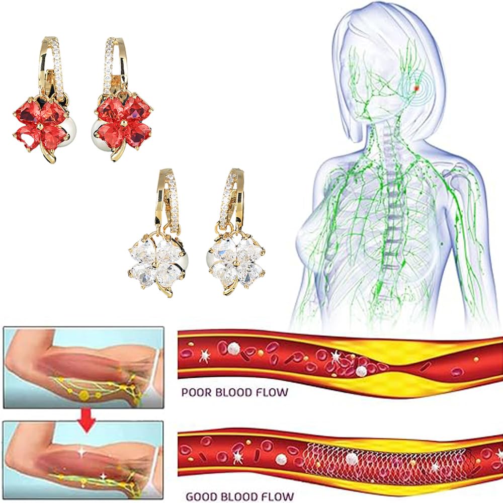 4 Pairs Lymphatic Drainage Slimming Hoop Earrings, Halolux Lymphvity Germanium Earring Acupuncture Therapy Hoop Earrings Fashion Jewelry Gift For Women Men (red+white)