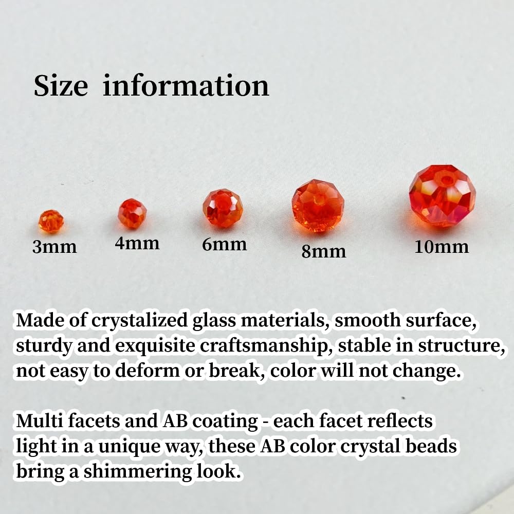 YHYPOCI 100pcs 8mm Crystal Glass Beads for Crafts Faceted Rondelle Glass Beads for Jewelry Making Crystal Spacer Beads for Necklaces Bracelets Earrings DIY Craft(Orange AB)