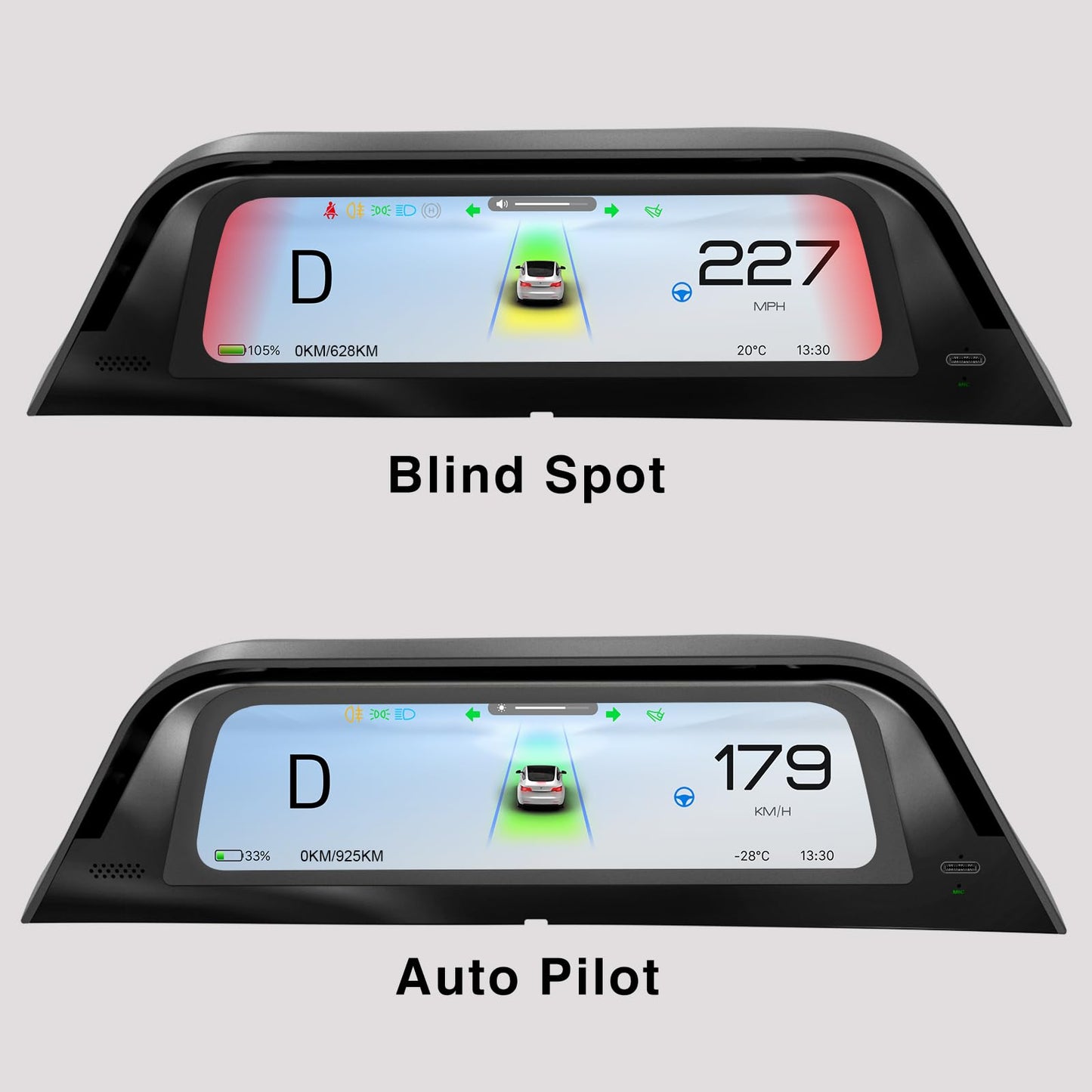 Heads Up Dispaly with Air Vent for Tesla Model Y 2019-2024 & Model 3 2017-2023 9.66" Screen - Wireless CarPlay Android Auto, Blind Spot,Anti-Glare Screen