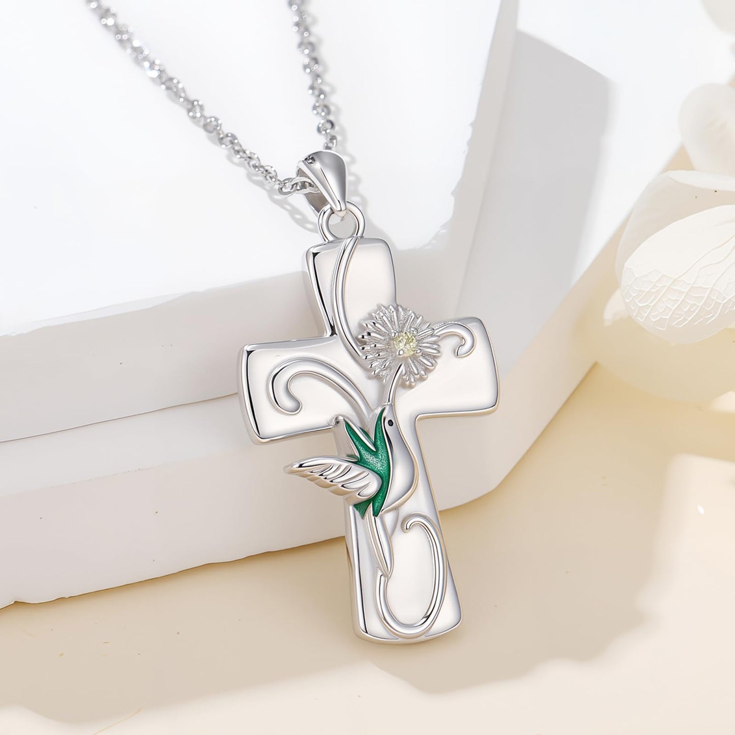 Cross Necklace for Women S925 Sterling Silver Cross Hummingbird Pendant Necklace Protection Jewelry Gifts for Mom Wife Birthday Graduation Anniversary