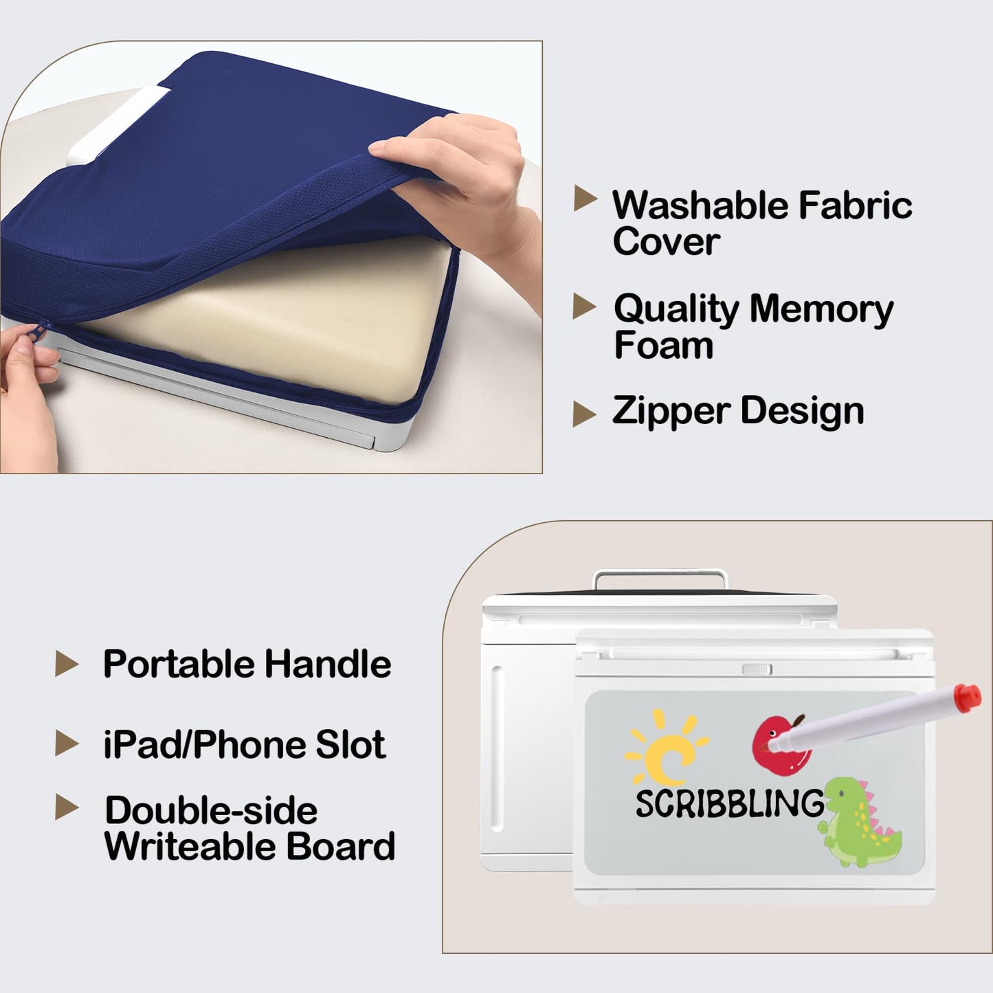 Nauttxon Lap Desk with Storage Cushion - Washable Portable Writing Lap Desk for Laptop with iPad Slot Magnetic WhiteBoard for Home Office Couch Bed - Fits Up to 15.6 Inch Laptop