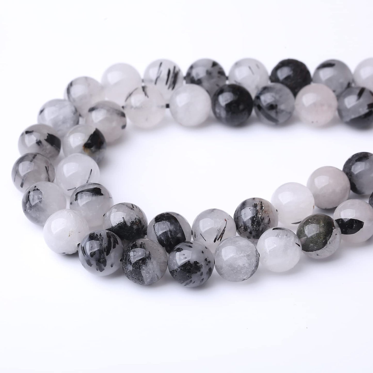 45PCS 8MM Natural Black Rutilated Quartz Stone Beads Energy Healing Beads for DIY Jewelry Bracelet Necklace Making for Jewelry Making15Inch