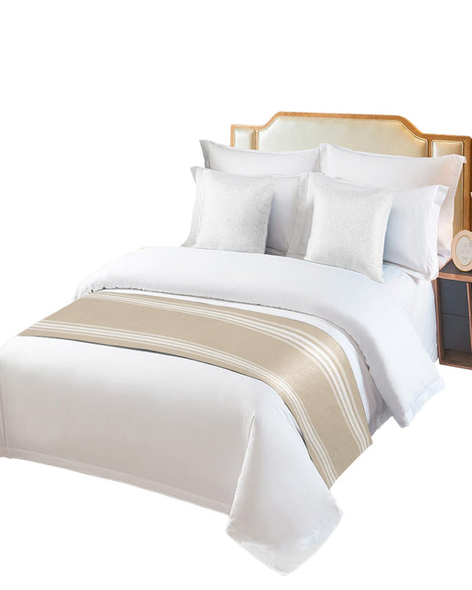 Bed Runner for Queen Size Bed, Beige Striped Bed Scarf Throws for Foot of Bed, Farmhouse Luxurious White Stripes Modern Abstract Art Luxury Bedding Protector Bed Runners for Hotel/Home, 83 x 20 Inch