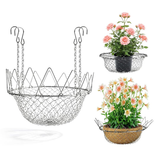 Adjustable Planter Insert, Heavy Duty Metal Plant Riser with Chain Hooks, Height Adjustable Pot Filler for Deep Planters, Hanging Baskets for Plants Outdoor (1 PCS)