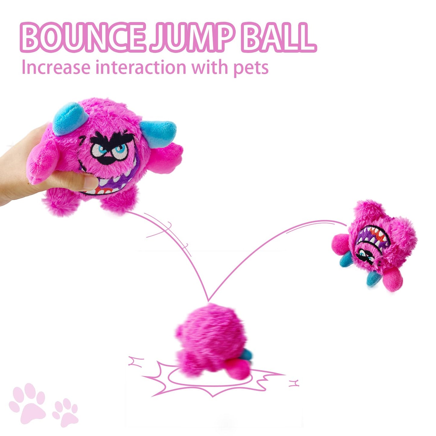 FCCUM Squeaky Plush Ball Dog Toy, Little Monster Puppy Toys Suitable for All Breeds, Dental Care, Skin-Friendly and Soft and Durable (Rose Red, Large)