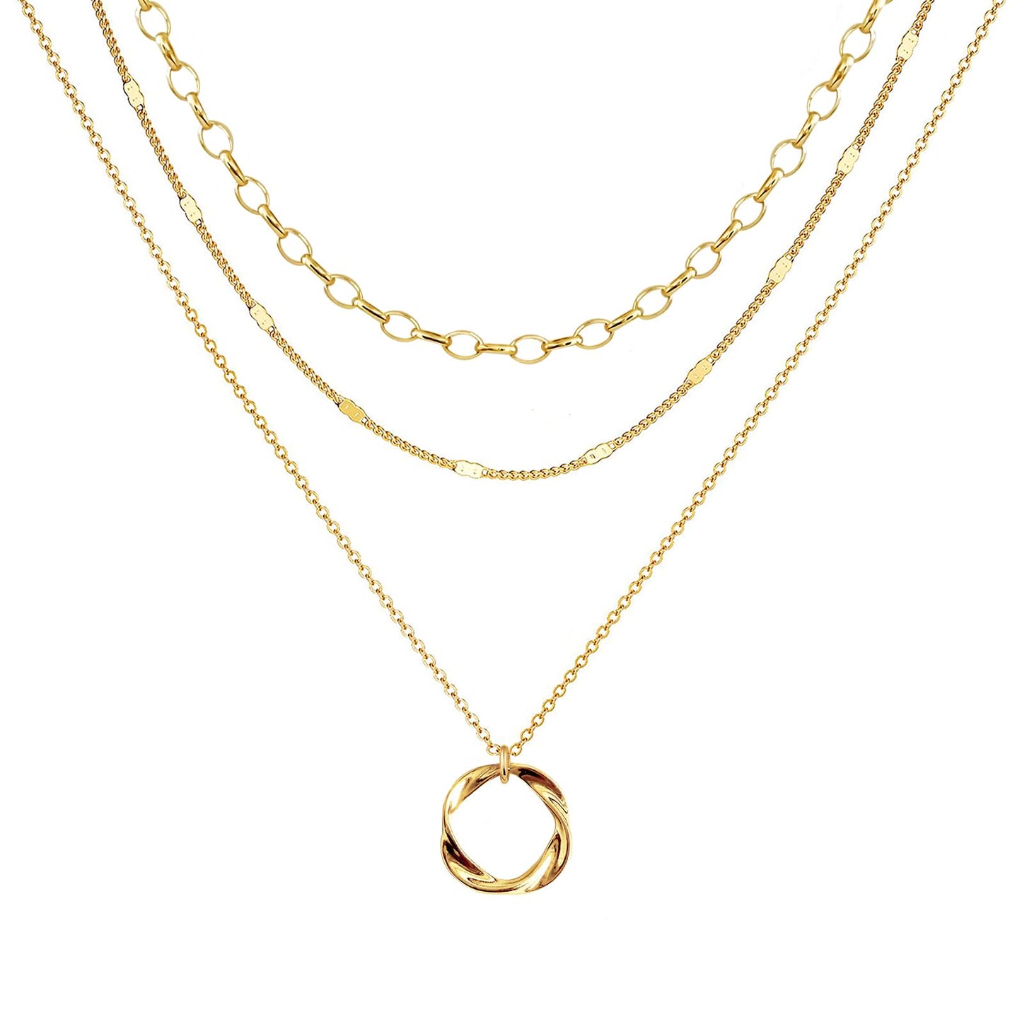 OGD Gold Layered Necklaces for Women 14k Gold Plated Dainty Stackable Choker Necklaces Trendy Layering Circle Paperclip Chain Cute Pendant Necklace Set Gold Jewelry for Women
