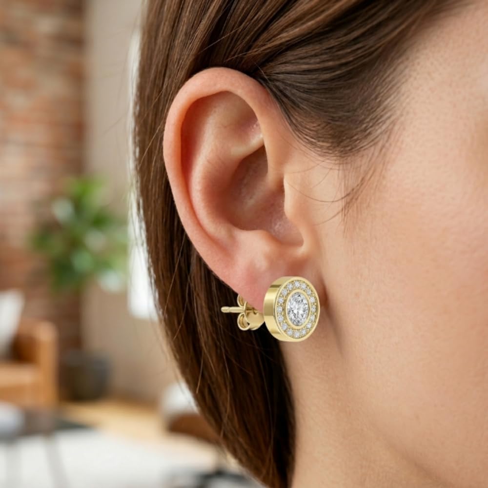 Halolux Lymphatic Earrings For Women, 18 K Gold Plated Honorable Joy Inspire Stainless Steel Hypoallergenic Germanium Acupuncture Lymph Detox Menopause Jewelry Gift Card (Gold Round)