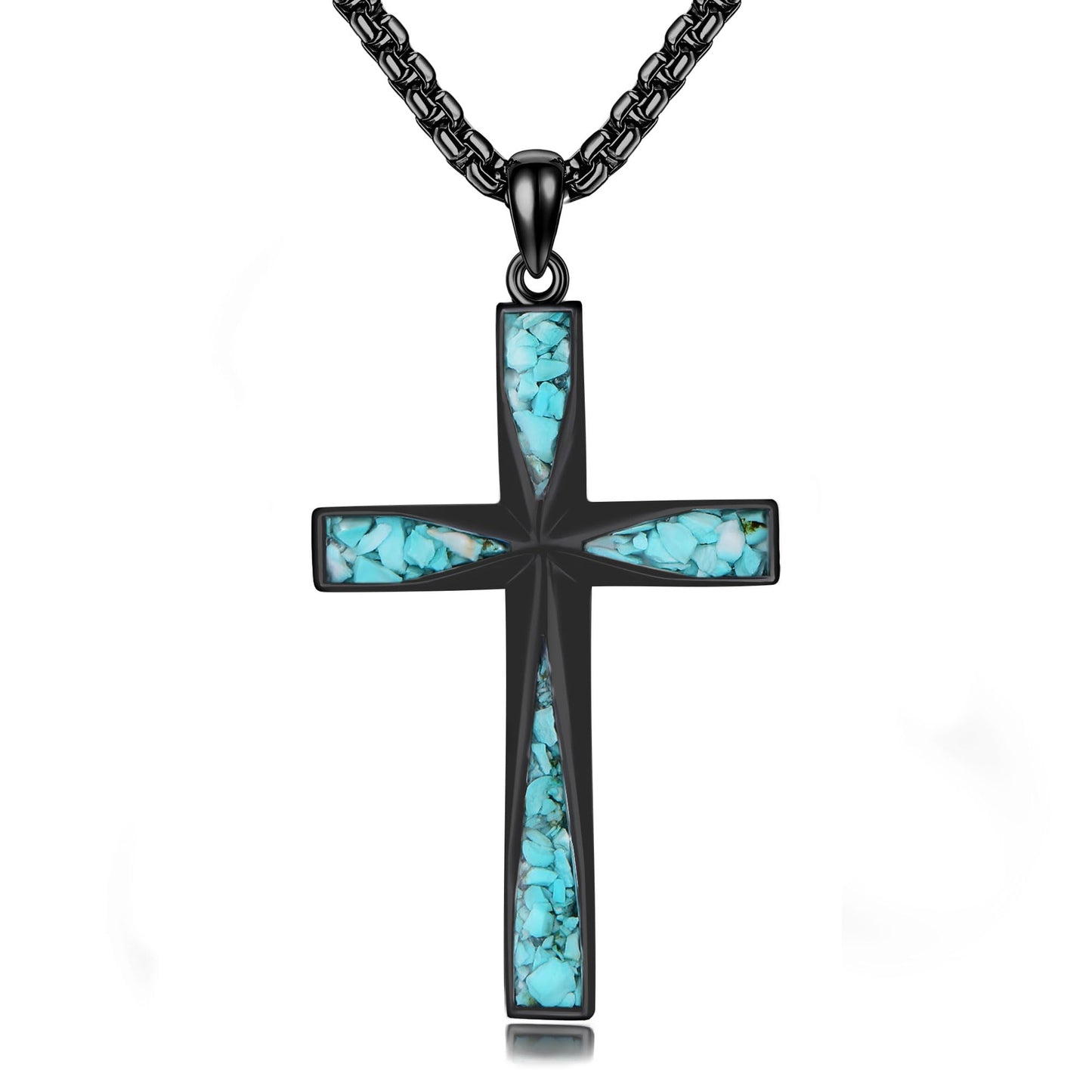 ONEFINITY Religious Cross Pendant Necklace Sterling Silver Origami Cross Pendant Gifts for Women Men Jewelry (A-Black Cross with Turquoise Gravel)