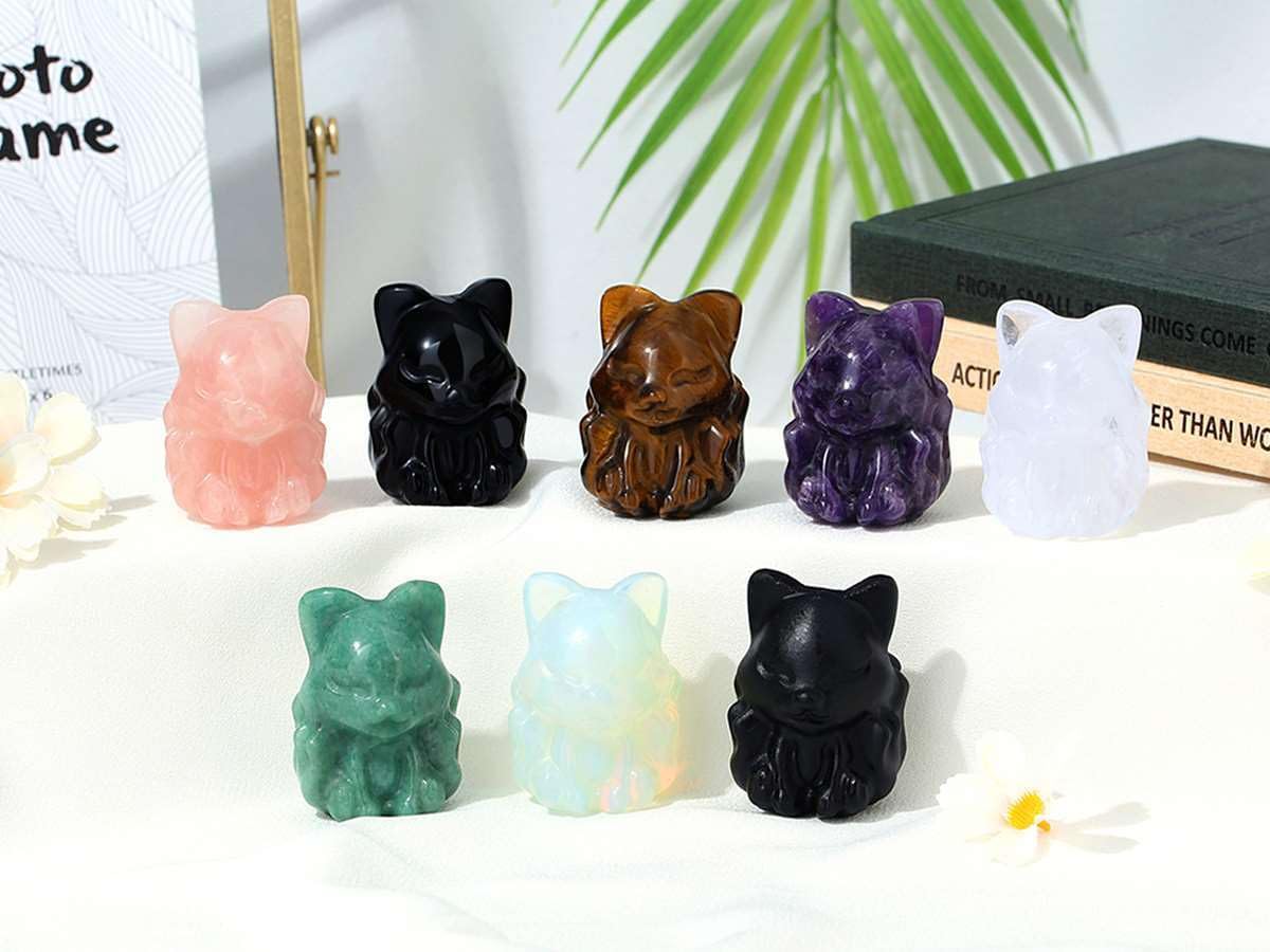 LAIDANLA 2" Rose Quartz Fox Figurine Healing Crystals Pink Fox Statue Hand Carved Natural Gemstone Polished Reiki Spiritual Pocket Animal Sculpture Home Office Room Desk Decor
