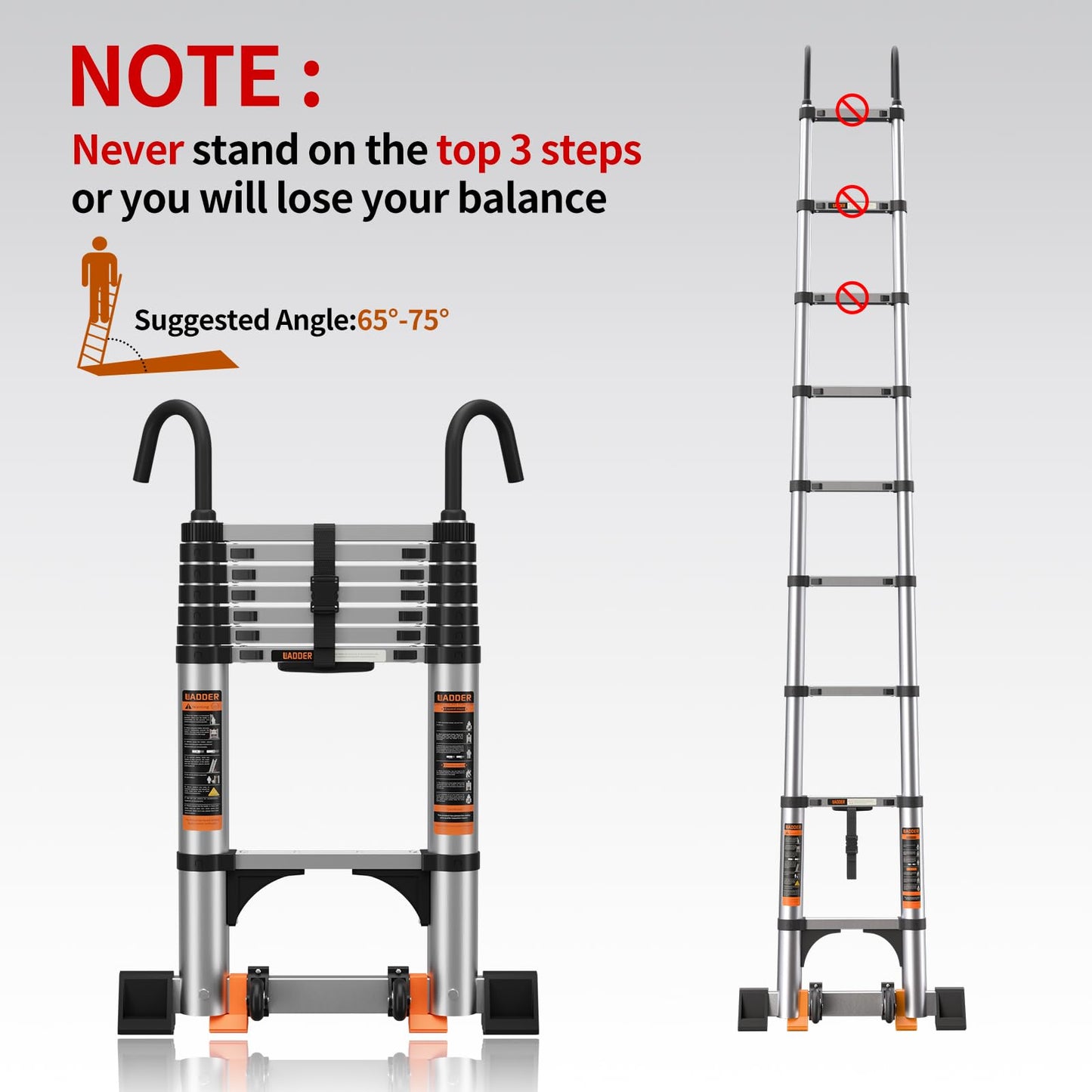 Telescoping Ladder,Aluminum Ladder with stabilizer bar,Lightweight Multi-Purpose Extension Ladder,Heavy Duty 330lbs Max Capacity,Collapsible for RV or Outdoor (16.5FT)