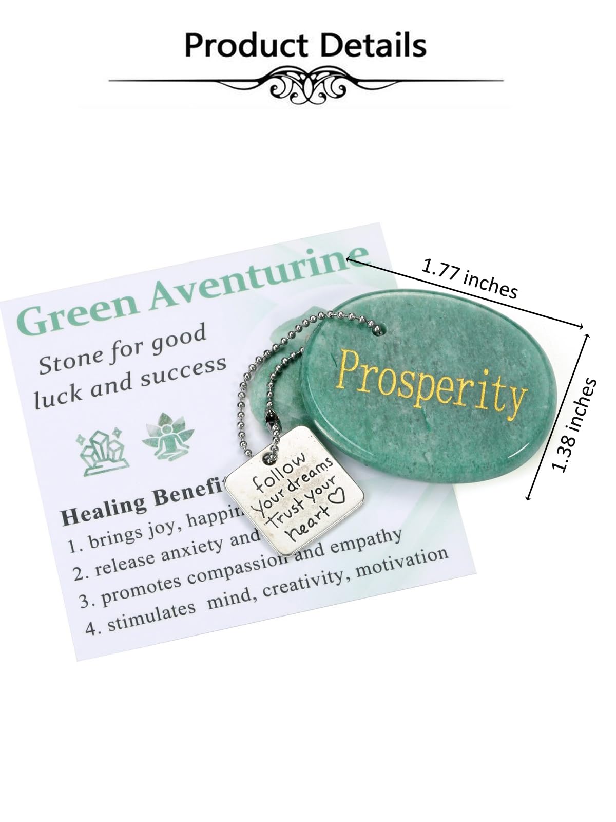 Top Plaza Green Aventurine Crystals Stone for Anxiety Natural Healing Gemstone Keychain Engraved Inspirational Follow Your Dreams Trust Your Heart Pocket Stone Good Luck Meditation Gifts