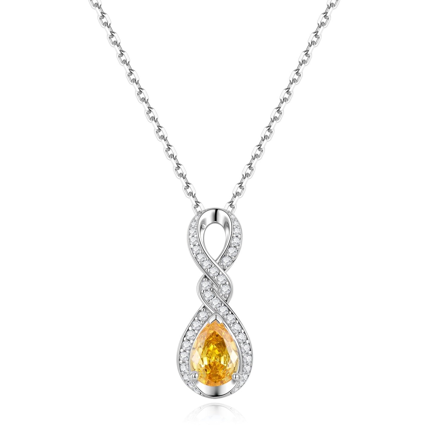 FANCIME Citrine Necklace November Birthstone Sterling Silver Dainty Infinity Knot Pendant Necklace Yellow Gemstone Fine Jewelry Anniversary Birthday Graduation Mothers Day Gifts for Women Her Mom