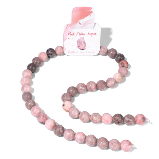 40pcs 10mm Natural Pink Zebra Gemstone Beads Healing Crystal Round Loose Stone Beads for Jewelry Making, Crystal Stone Beads for Bracelets Necklace Earrings Making