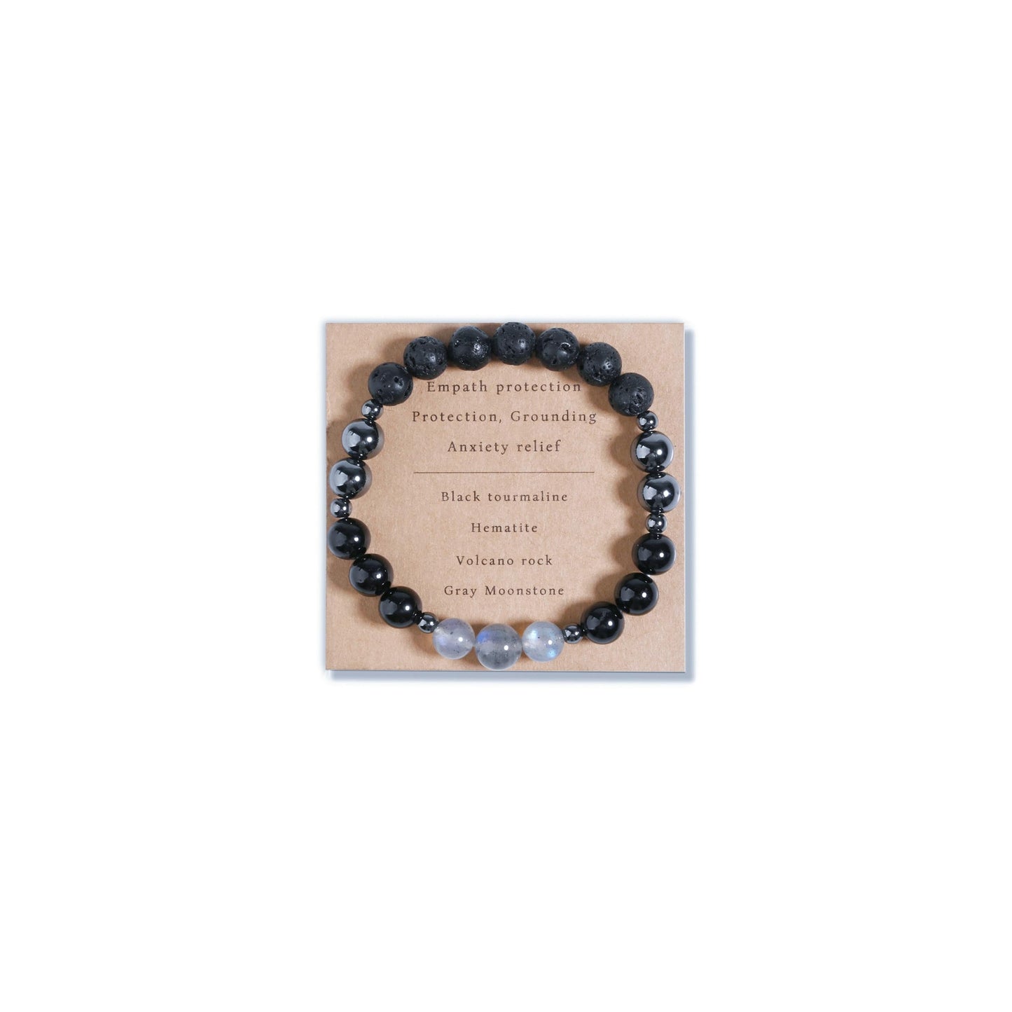 DLYFNVEV Empath Triple Protection Bracelet Black Tourmaline Hematite Moonstone Anxiety Relief Grounding Lava Rock Healing Crystal Black Beaded Balance Energy Jewelry Gifts
