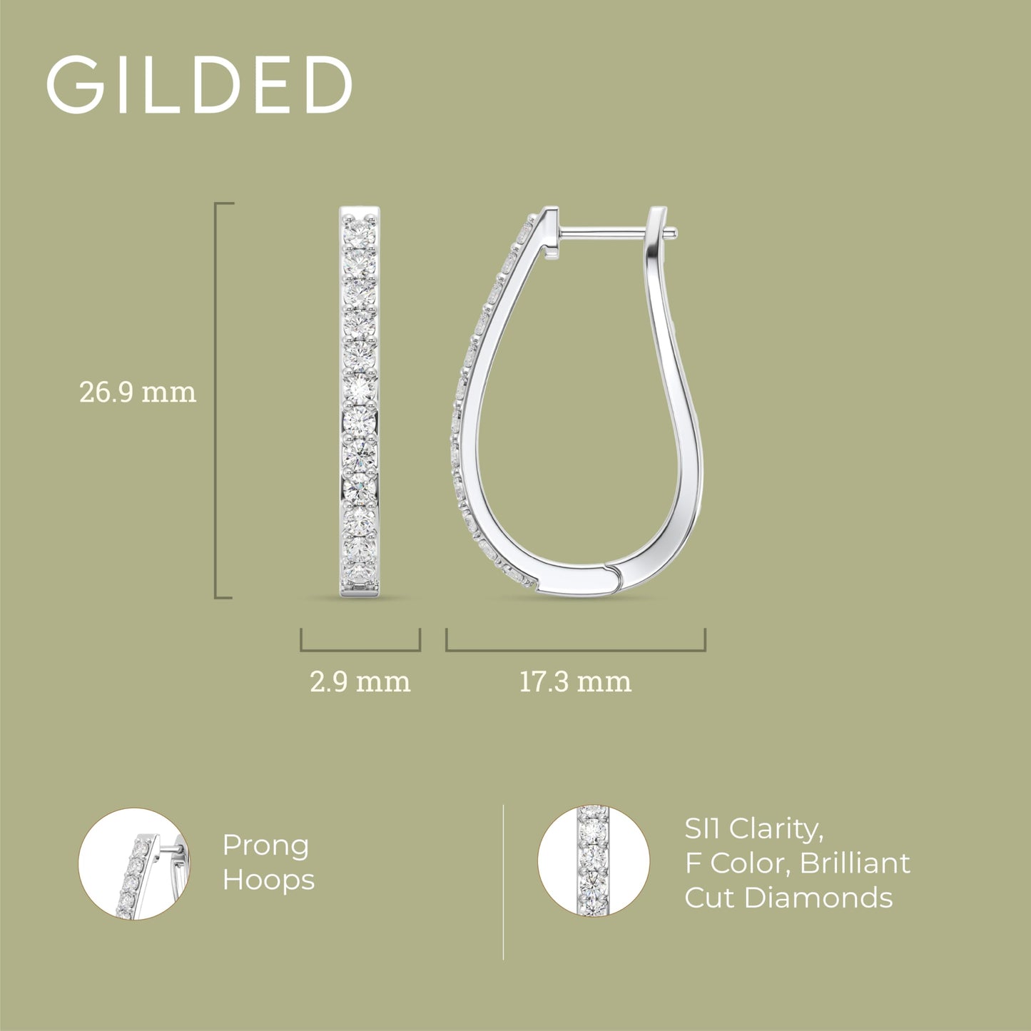 Gilded Lab-Grown Diamond Prong Series Hoop Earrings, 1 Cttw | SI1 F Color, Sterling Silver | Elegant & Ethical Jewelry for Women, Gift Box Included | For Anniversaries, Gifting and Special Occasions