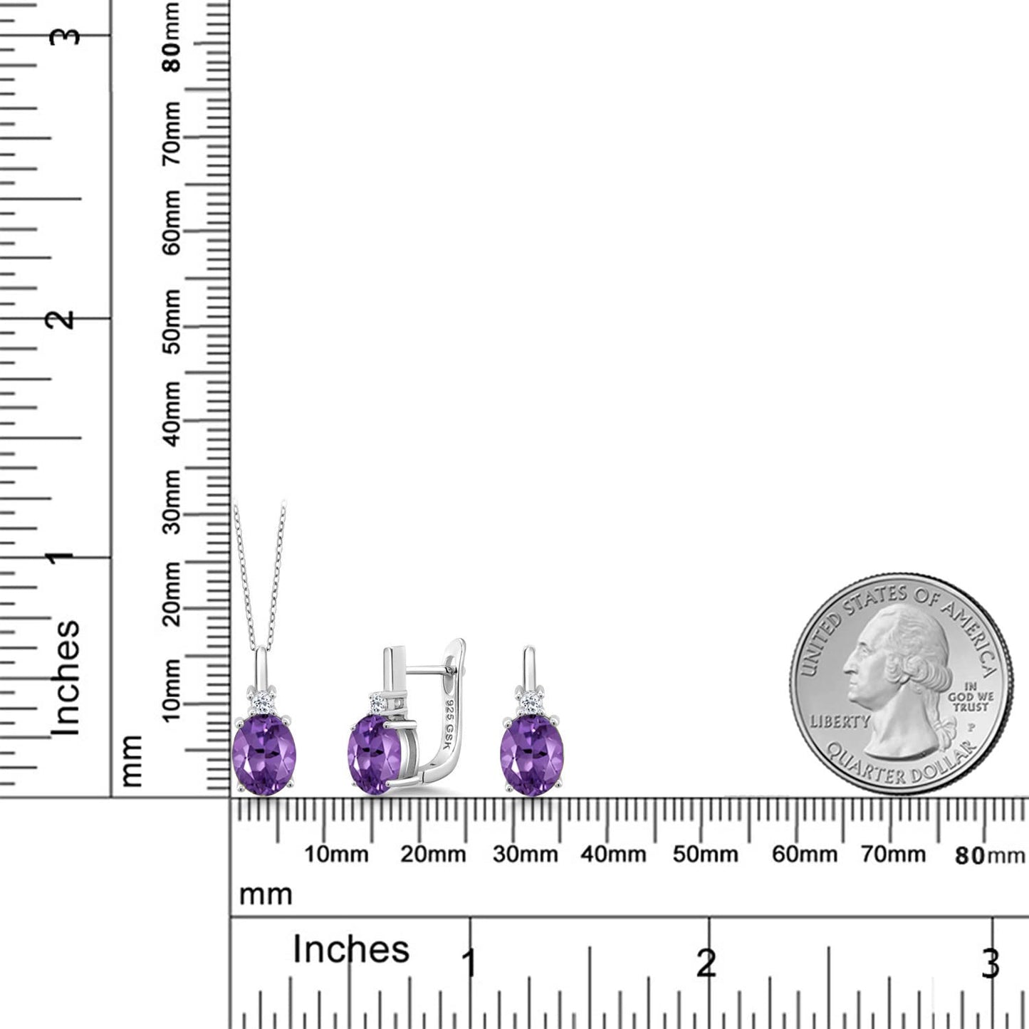 Gem Stone King 5.06 Ct Oval Purple Amethyst White Topaz 925 Sterling Silver Pendant and Earrings Jewelry Set