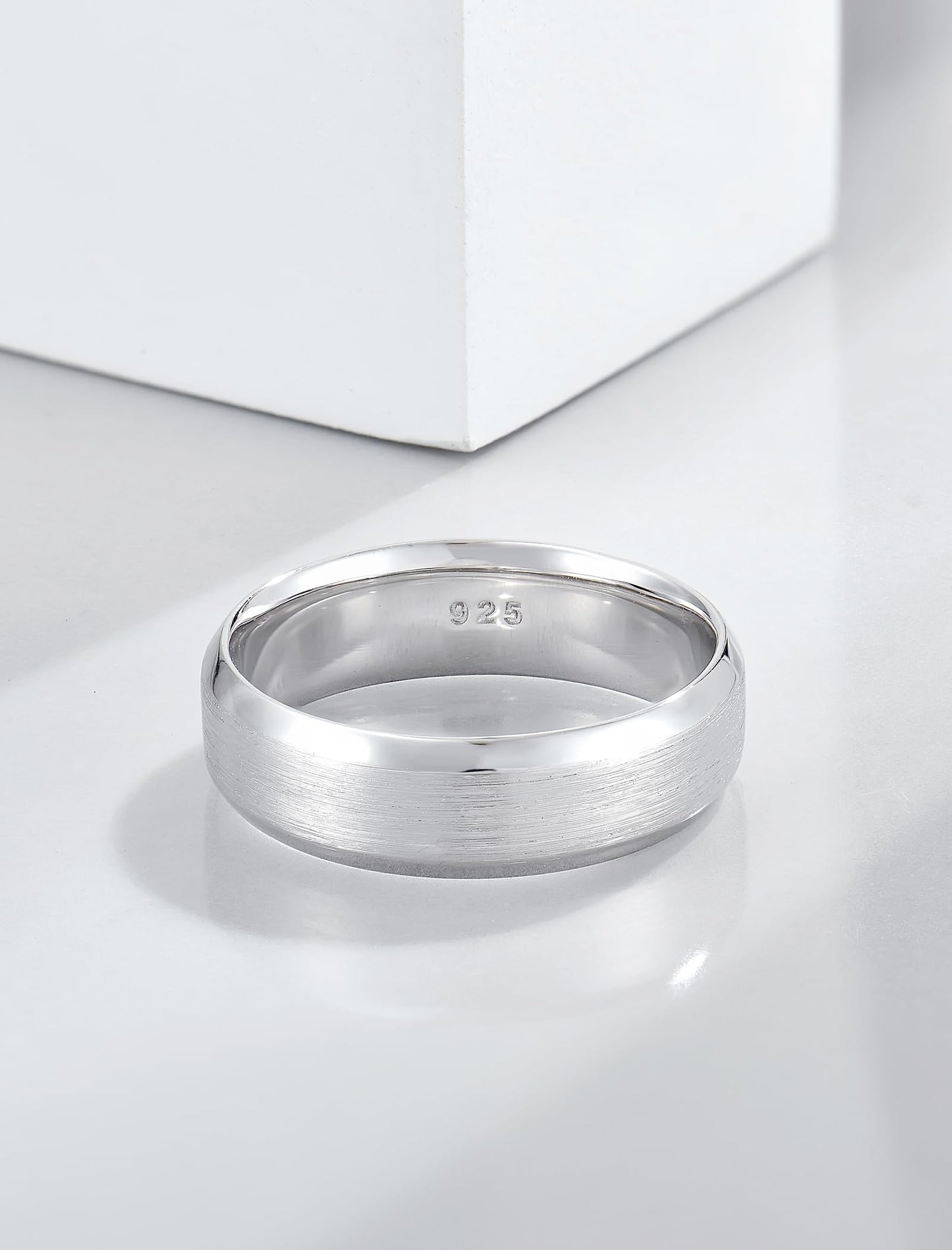 STARCHENIE 6mm Wedding Band, Solid 925 Sterling Silver Ring for Men, Brushed Matte Finish, Beveled Polished Edge, Comfort Fit Size 12