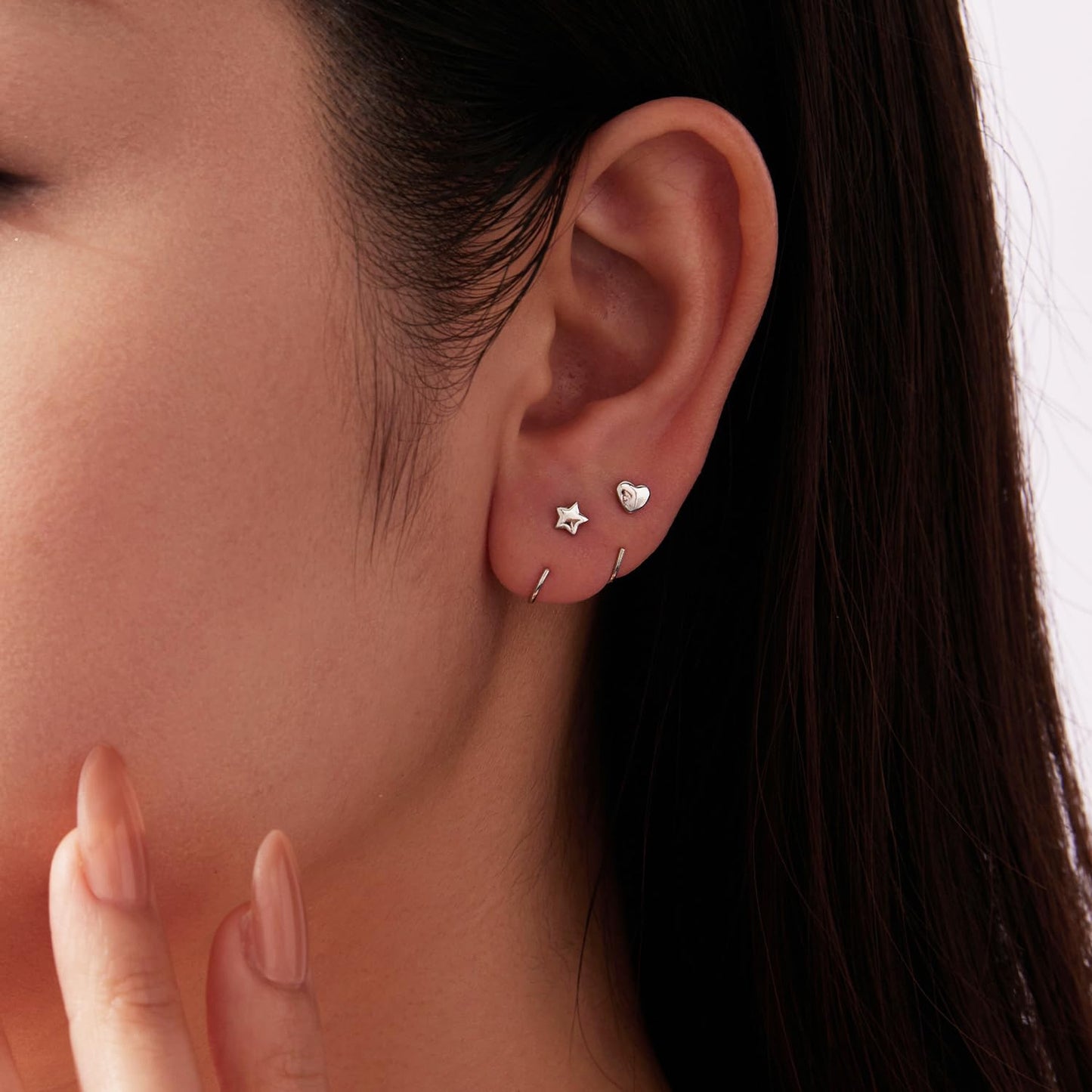 BISAER 925 Sterling Silver Heart Star Small Hoop Earrings, Hypoallergenic Backless Earrings Cartilage Earrings for Women, Dainty Sleeper Earrings with No Back Half Hoop Earrings Jewelry Gift for Her (Heart)