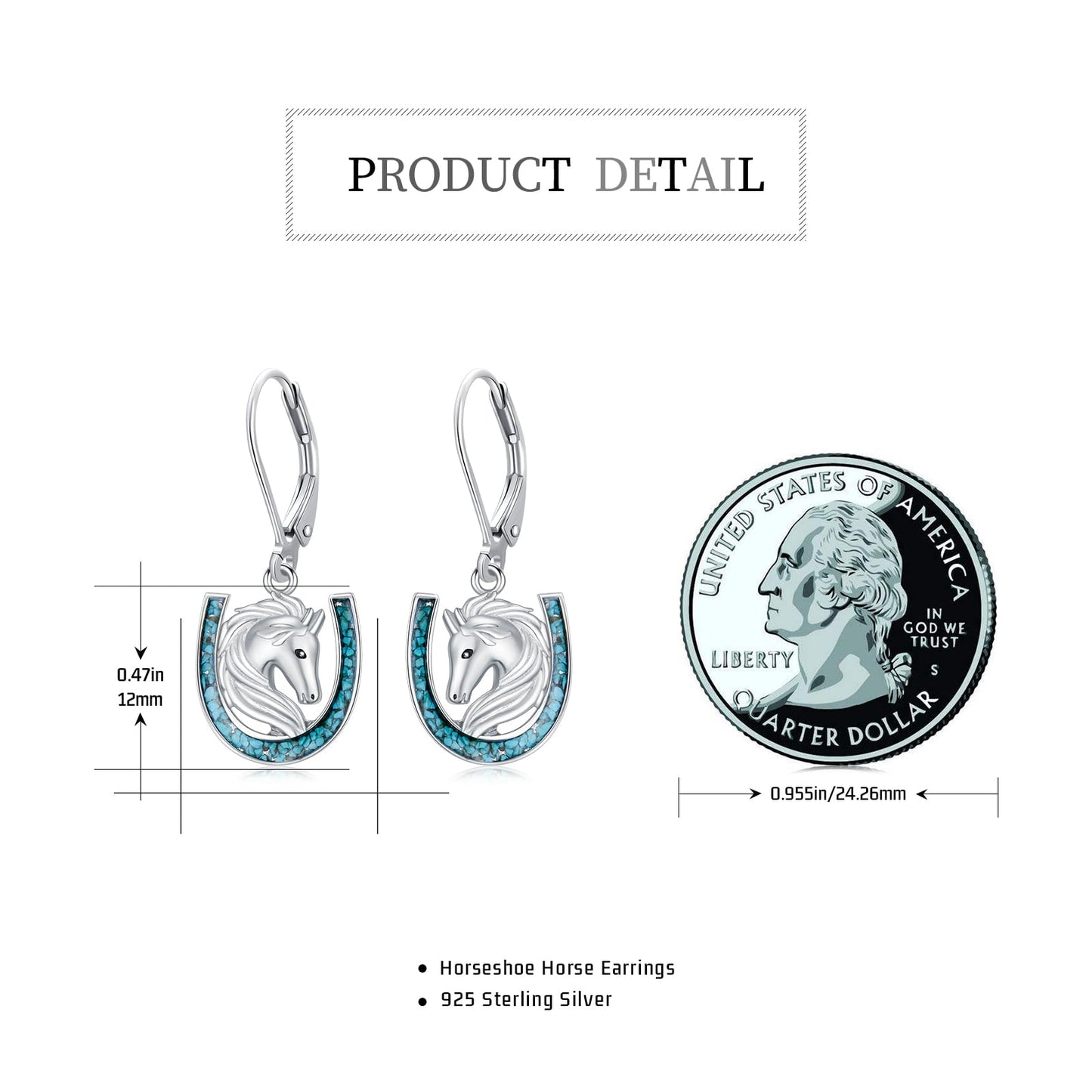 YYmqmq Horse Earrings for Women 925 Sterling Silver Turquoise Horseshoe Dangle Earrings Western Jewelry Christmas Gifts for Women Girlfriend Horse Lovers