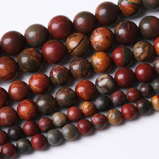 48PCS 8MM Natural Picasso Jasper Round Loose Stone Beads for Jewelry Making DIY Energy Stone Healing Power Bracelet 15"
