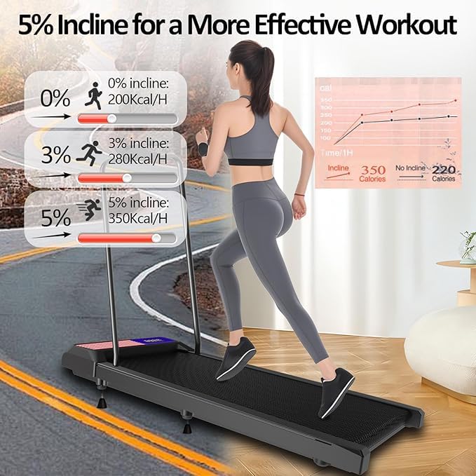 HCOIW Walking with Incline Pad and Handle Bar, 3 in 1 Mini Walking Machine, 2.5HP Low Noise Treadmill for Home with Remote Control, Treadmill with Handle Bar, 270lbs Capacity