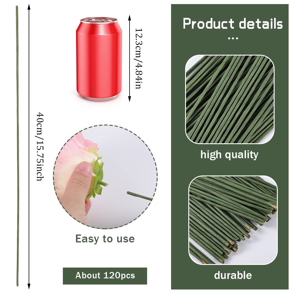 120 Pack Floral Stems Wire for Paper Flower 2 Gauge Flower Stems for Crochet Projects 16 Inch Artificial Green Crafts Wire Wreath Making Supplies for Flower DIY