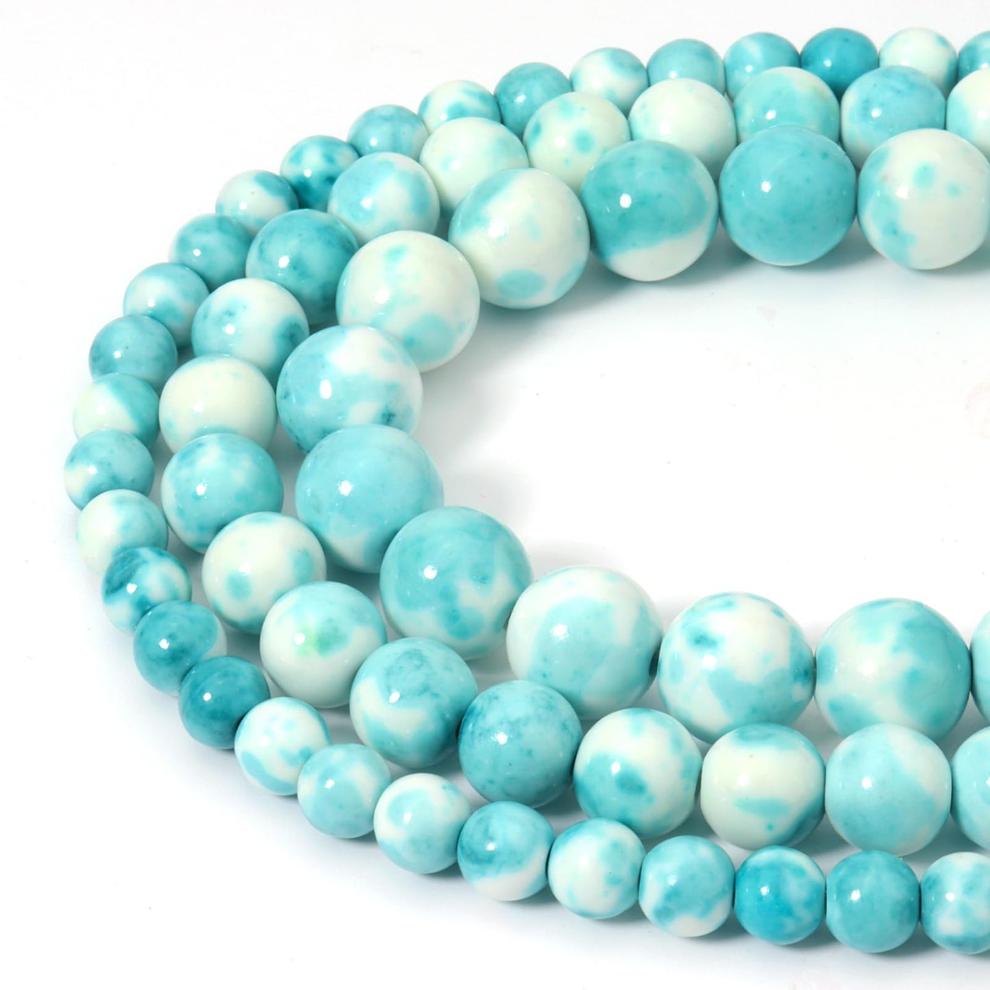 Siomia 60pcs 6mm Natural Blue Rain Flower Gemstone Beads Energy Healing Crystal Round Loose Stone Beads for Jewelry Making, DIY Bracelets Necklaces