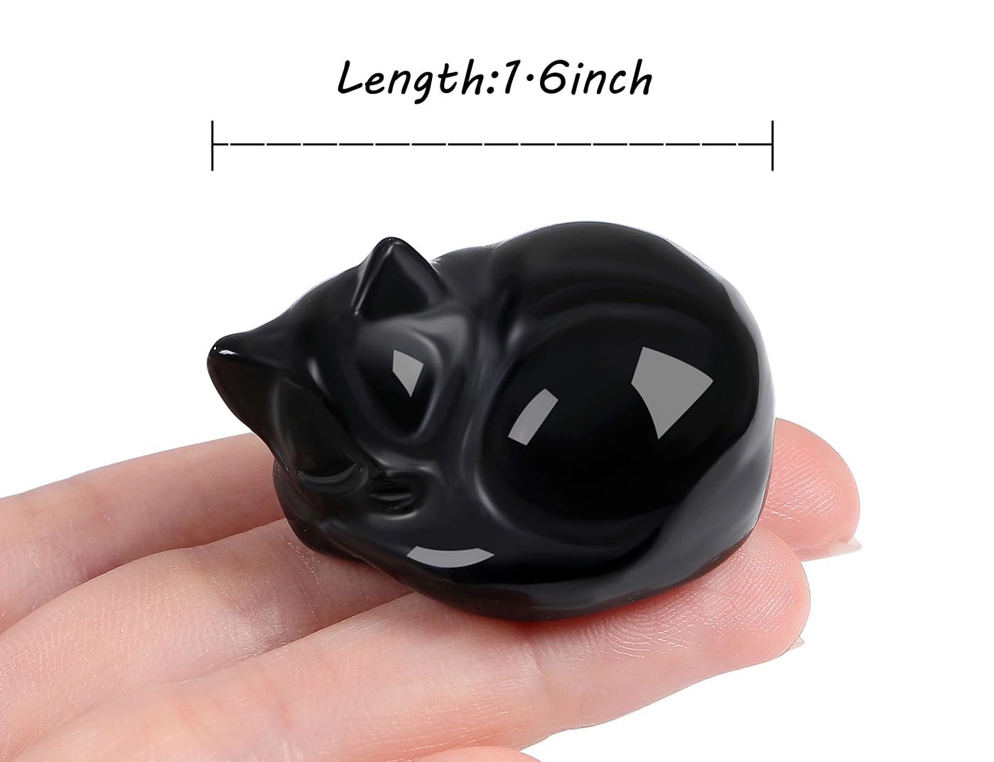 LAIDANLA Black Obsidian Sleeping Cat Statue Healing Crystals Hand Carved Cute Kitten Figurine Sculpture 1.6" Glossy Gemstone Decor Polished Stone Reiki Office Room Bedroom Desk Home Decoration Gifts