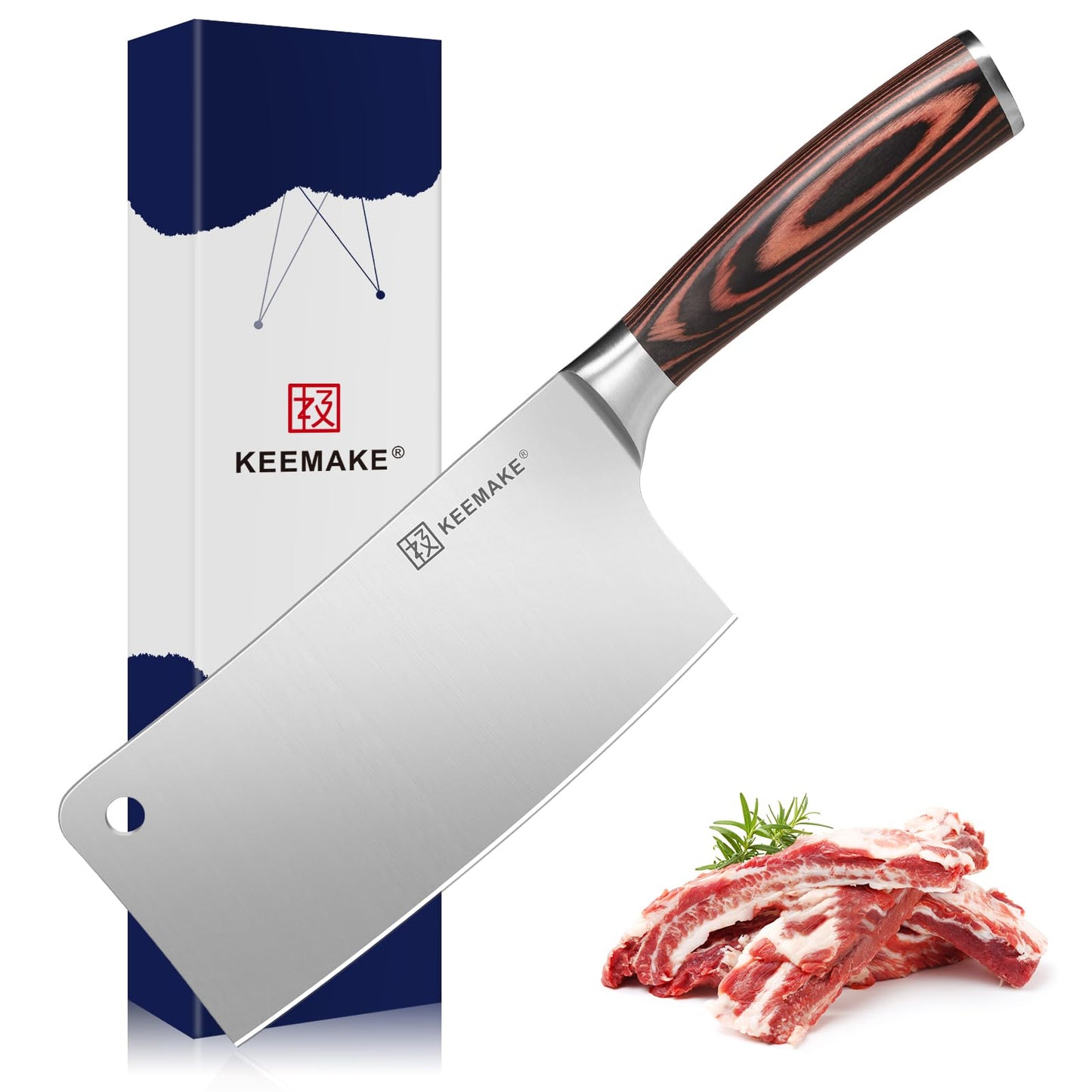 KEEMAKE Cleaver Meat Knife 7 inch, Heavy Duty with German High Carbon Stainless Steel 1.4116 Chopper Vegetable Knife with Ergonomic Pakkawood Handle Gift Box