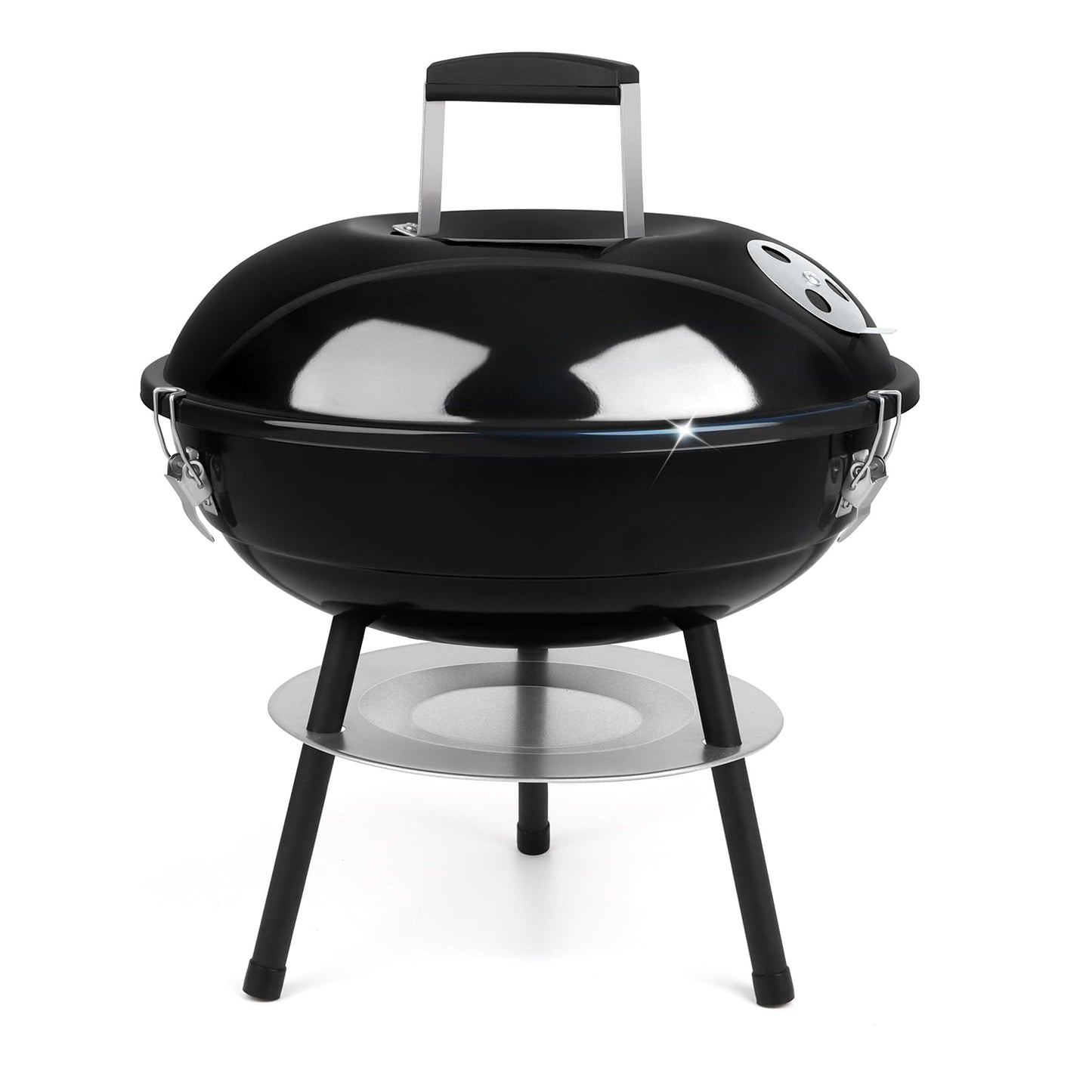 14 inch Charcoal Grill, Joyfair Small Portable BBQ Grill with Locking Lid for Outdoor Camping/Patio/Backyard Barbecue/Tabletop Cooking, Enamel Coated & Dual Vent System (Black)