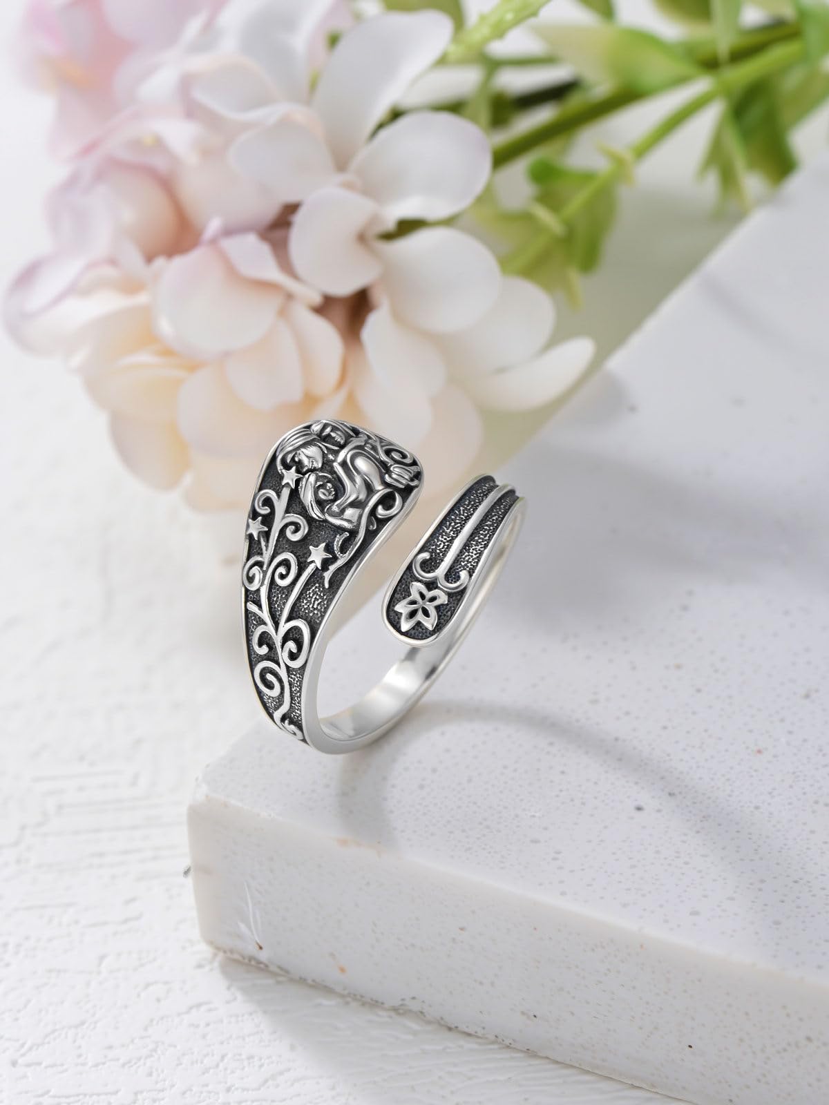 Midari Mother Daughter Rings 925 Sterling Silver Adjustable Mother Spoon Thumb Rings for Women Vintage Mama Two Daughte Jewelry Gift for Mom Daughter Grandma