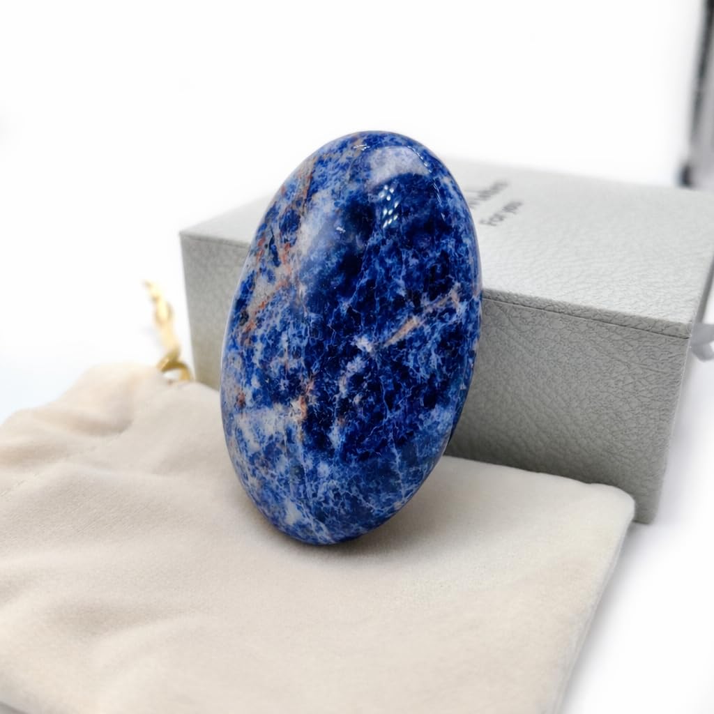 BEAUSIOO 2.4" Sodalite Palm Stone for Anxiety Relief, Healing Crystal for Meditation & Stress Relief, Polished Pocket Stone with Gift Box