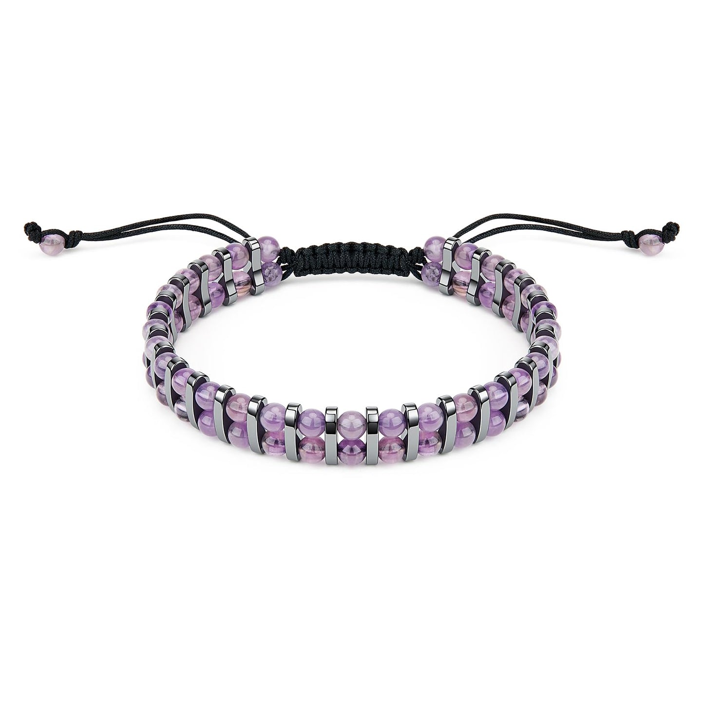 MAIYIDACK Double Row Amethyst Hematite Energy Art Jewelry, 3-in-1 Triple Protection Bracelet for Serenity & Stress Relief, Spiritual Men & Women, Reiki Wellness Gift (Amethyst)