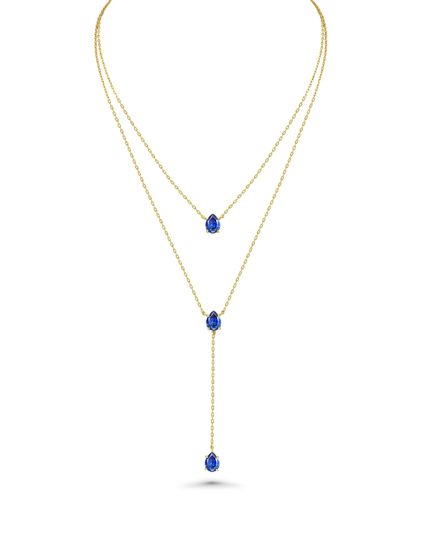 SNGIA Long 18K Gold Plated Blue Green Red Layered Pendant Necklace For Women (Emerald, Ruby, Seafoam, Sky, Sapphire, Pink), Dainty Birthstone Necklace, Statement Necklace Jewelry Gifts.