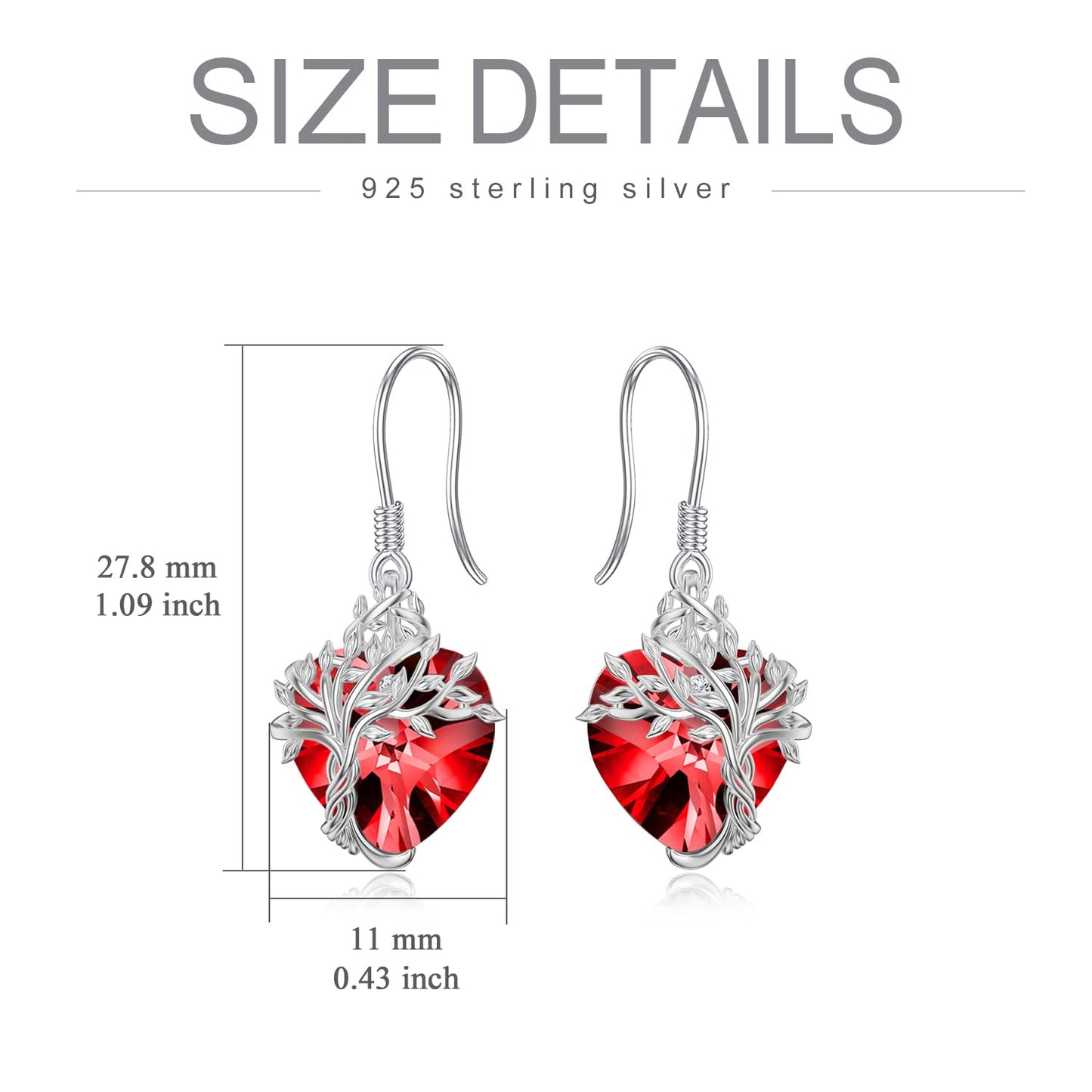 TOUPOP Heart Garnet Earrings Sterling Silver Tree of Life Earrings January Birthstone Jewelry Birthday Mothers Day Gifts for Women Mom Her