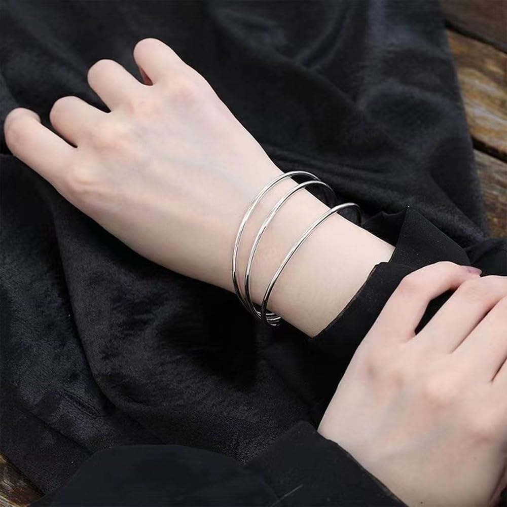 Sterling Silver Bangle Bracelets for Women,Fashion Jewelry Simple Adjustable 925 Silver Cuff Bangles for Women Mom Wife Valentine Mothers Day Gift