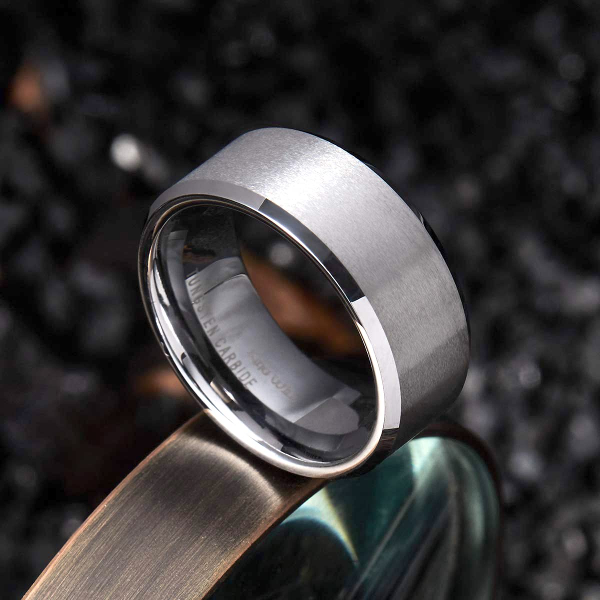 King Will 8mm Men's Silver Wedding Ring - Brushed Matte Surface, Beveled Polished Edge, Comfort Fit Size 9.5