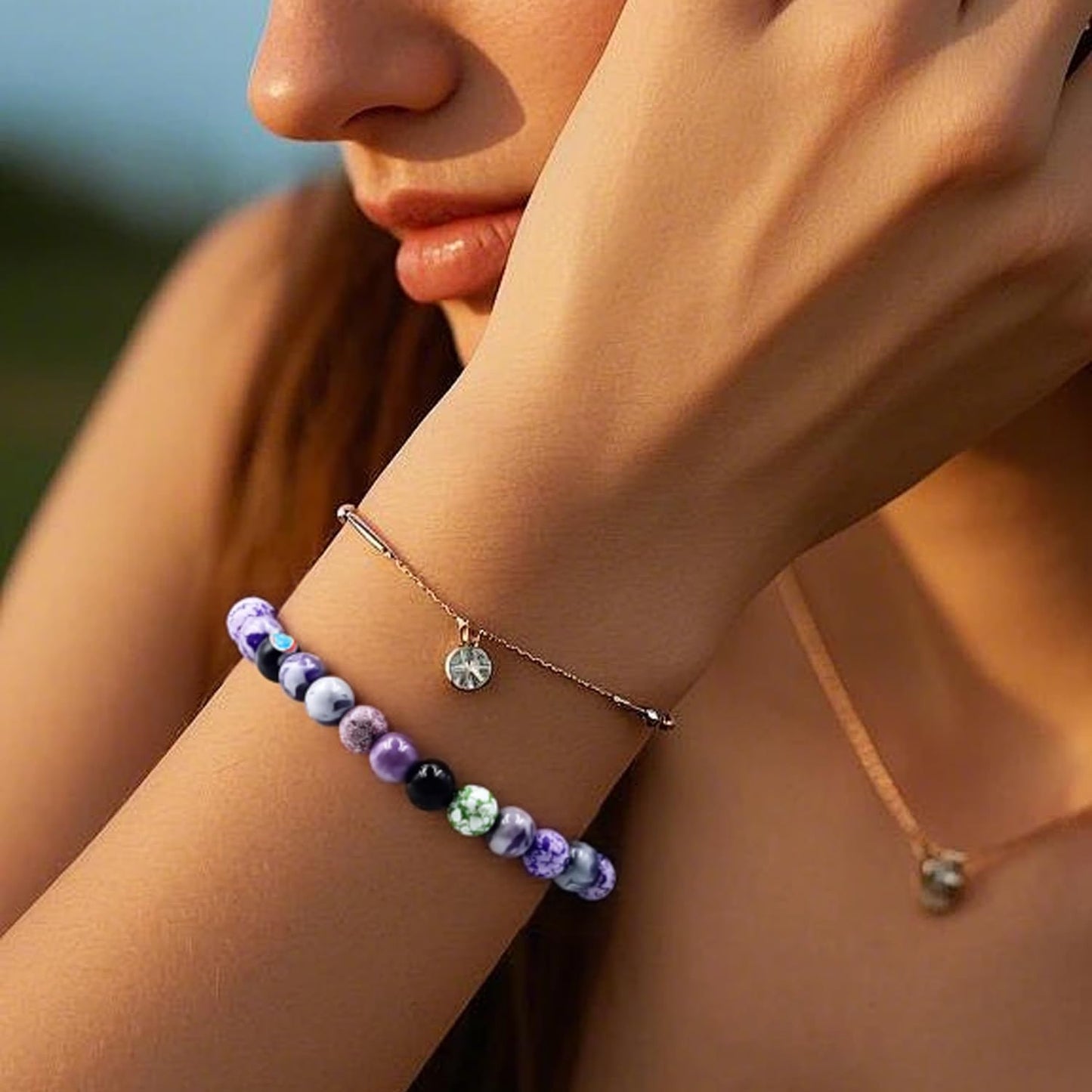 PZTIIY Natural Energy Healing Stone Charm Bracelet 6mm Natural Energy Healing Lava Rock Bracelet - Unisex (Small)