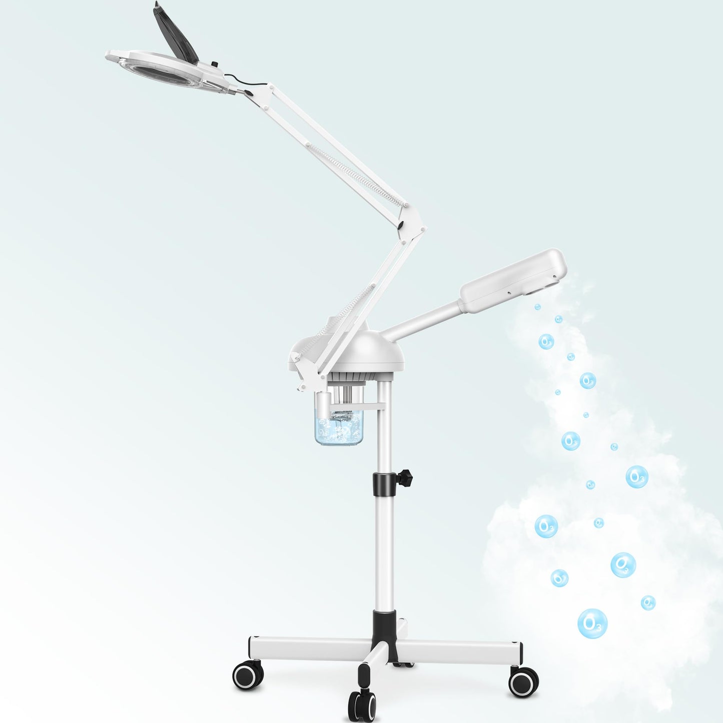 TASALON 2-in-1 Professional Facial Steamer with 5X Magnifying Lamp, Esthetician Steamer on Wheels, White, Facial Steamer, Cleansing, Hydrating, Pore Treatment