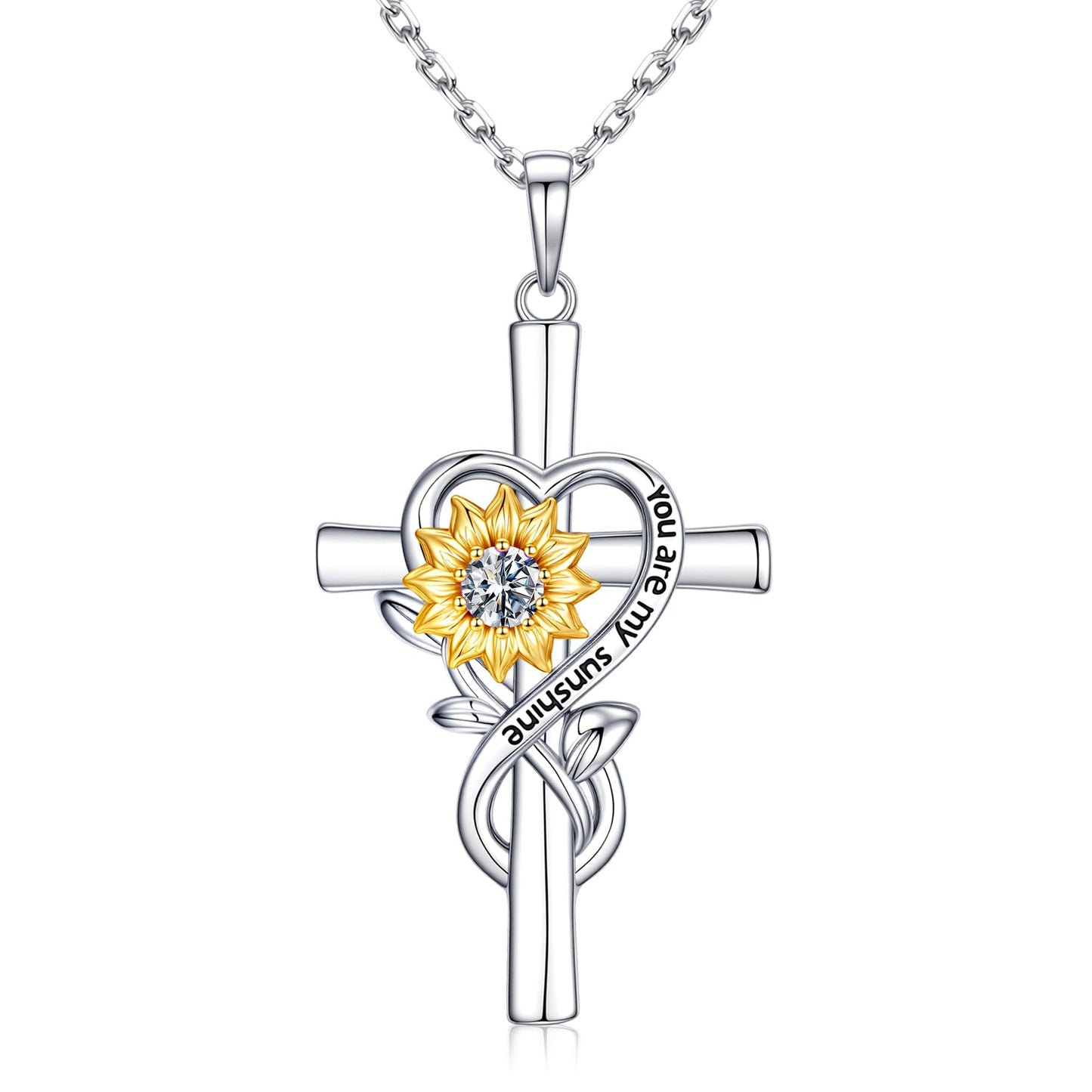 Iefil Mothers Day Gifts for Mom - Mom Birthday Gifts | Sunflower Cross Necklaces, April Birthstone CZ Necklacee for Women