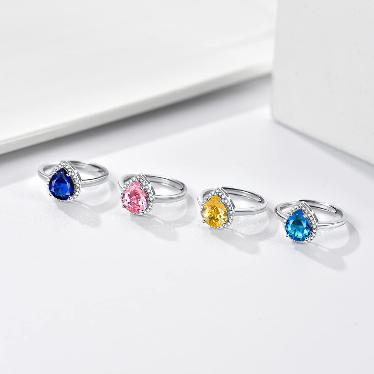 Bestyle Infinity Love Teardrop October Pink Tourmaline Gemstone Rings with Sparkling Cubic Zirconia, Brilliant Love Teardrop Diamond Halo Rings Statement Jewelry for Women