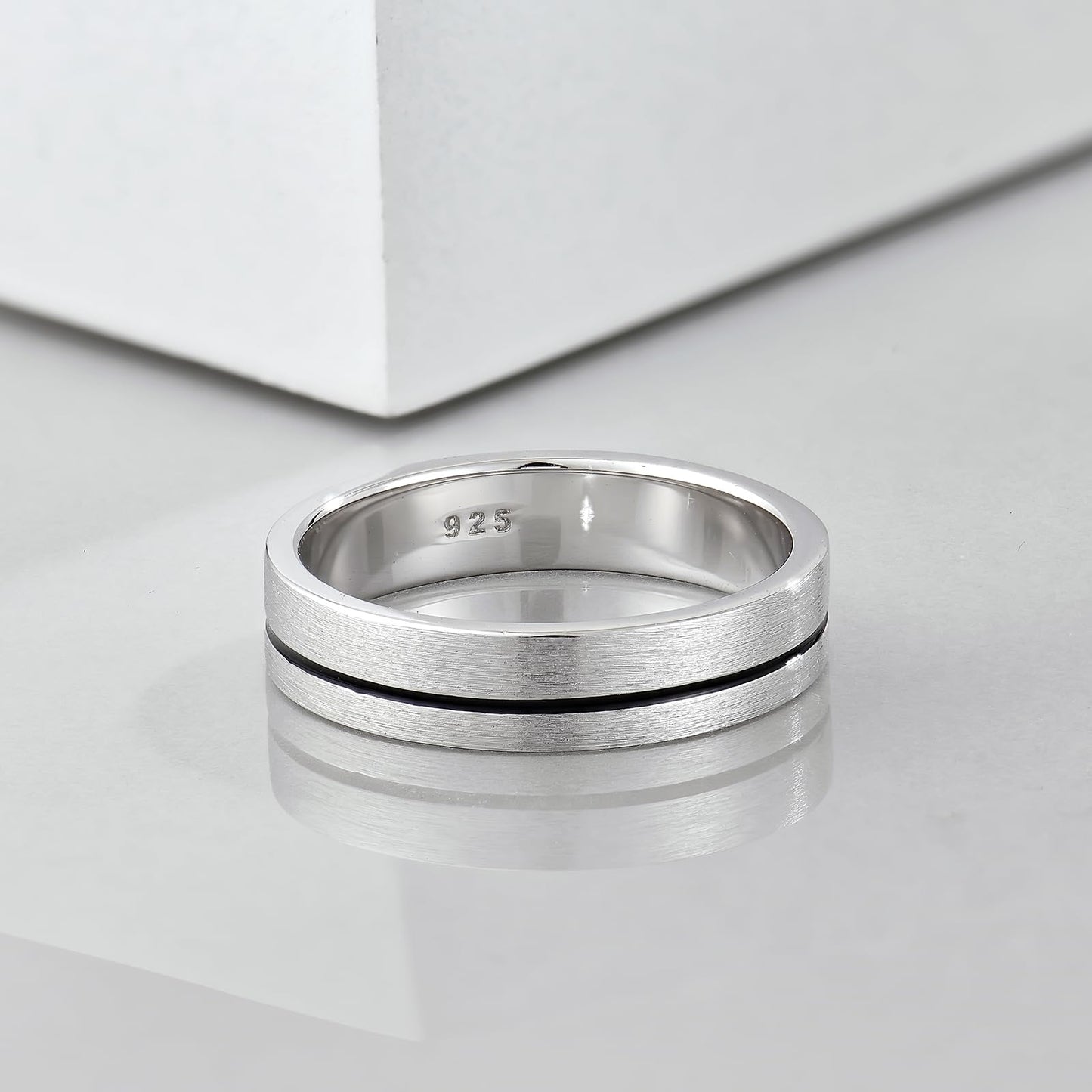 STARCHENIE Wedding Band Ring for Men, 925 Sterling Silver Comfort Fit, Brushed Matte Finish with Center Groove, Sizes 9
