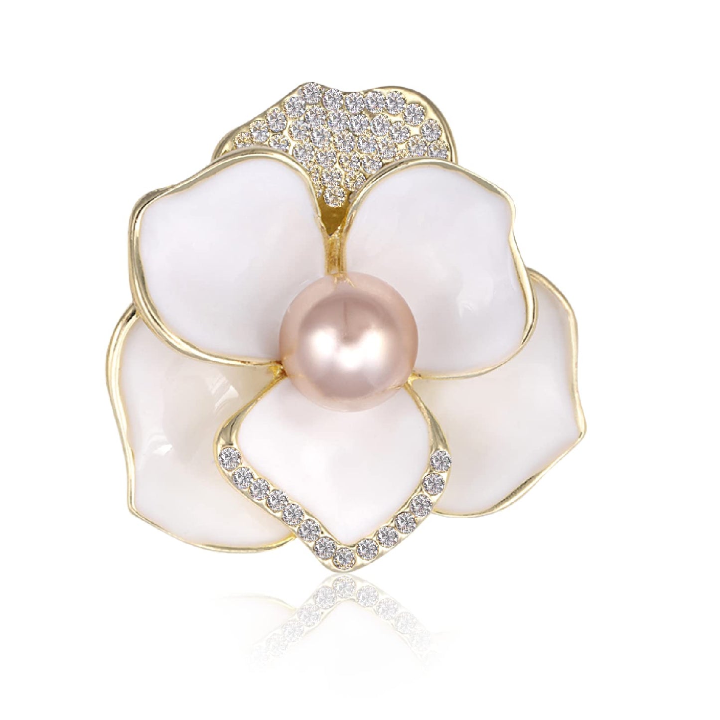 Brooches for Women White Pearl Flower- Austrian Rhinestone Brooch Jewelry - Ladies Wedding Bouquet Brooches Pin for Birthday, Christmas, Anniversary